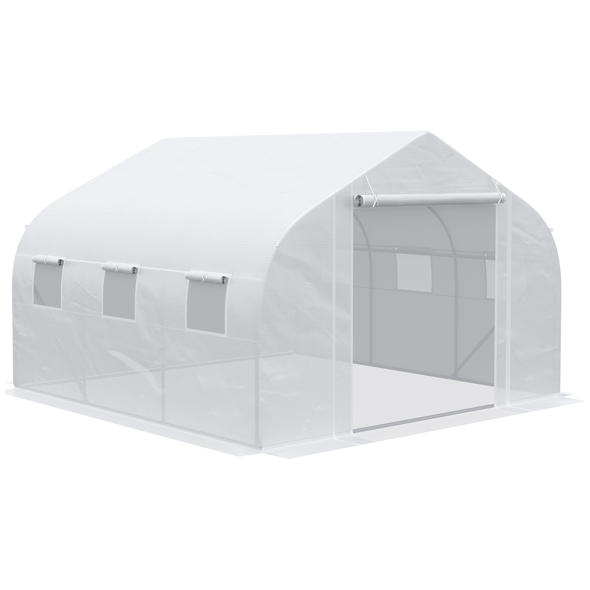 Outsunny Outdoor Walk-In Tunnel Greenhouse 12x10 ft with Roll-up Windows Zippered Door White PE Cover for Garden | Aosom.com
