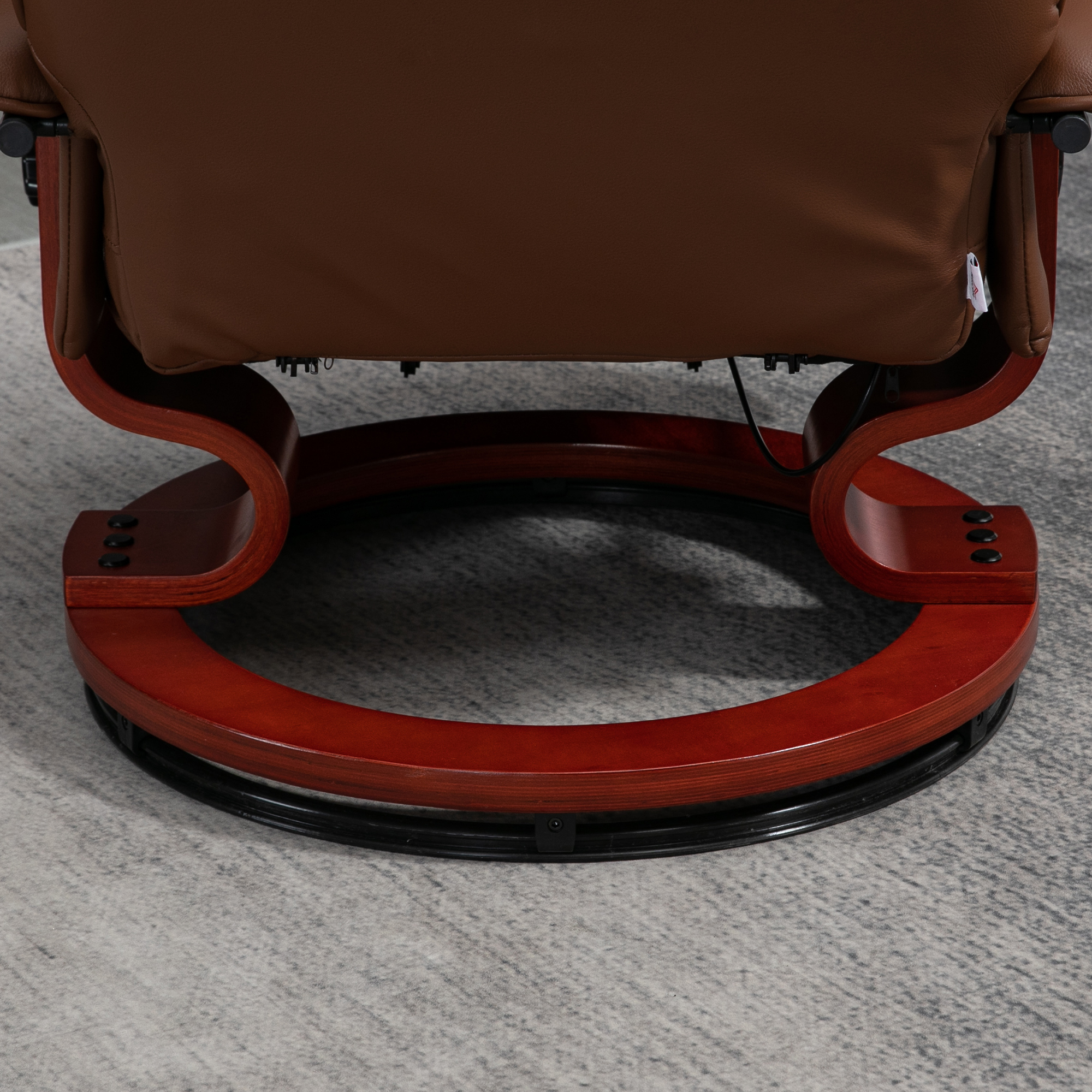 HOMCOM Faux Leather Manual Recliner Chair, Adjustable Swivel Lounge Chair with Footrest, Armrest and Wrapped Wood Base for Living Room, Brown 7
