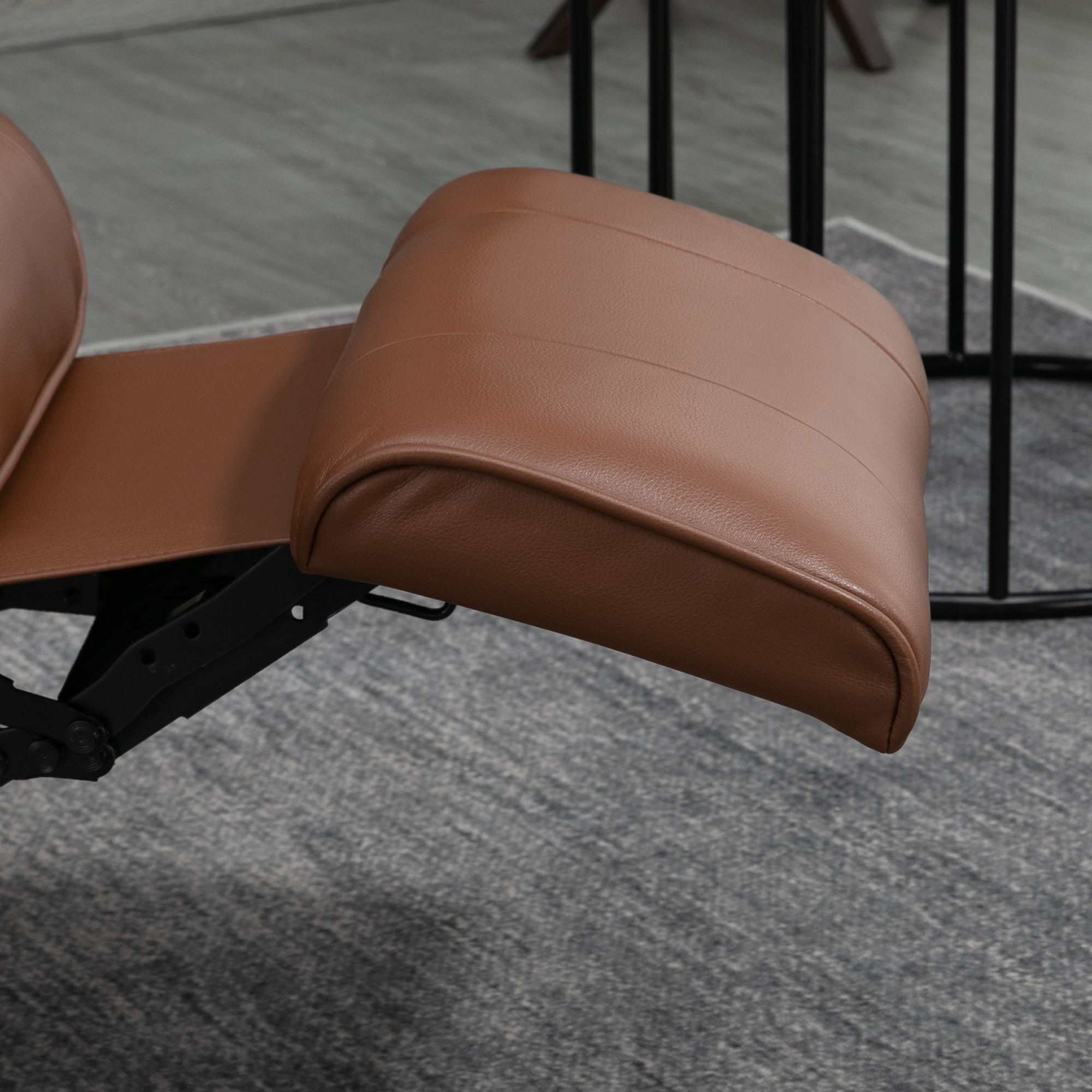 HOMCOM Faux Leather Manual Recliner Chair, Adjustable Swivel Lounge Chair with Footrest, Armrest and Wrapped Wood Base for Living Room, Brown 5