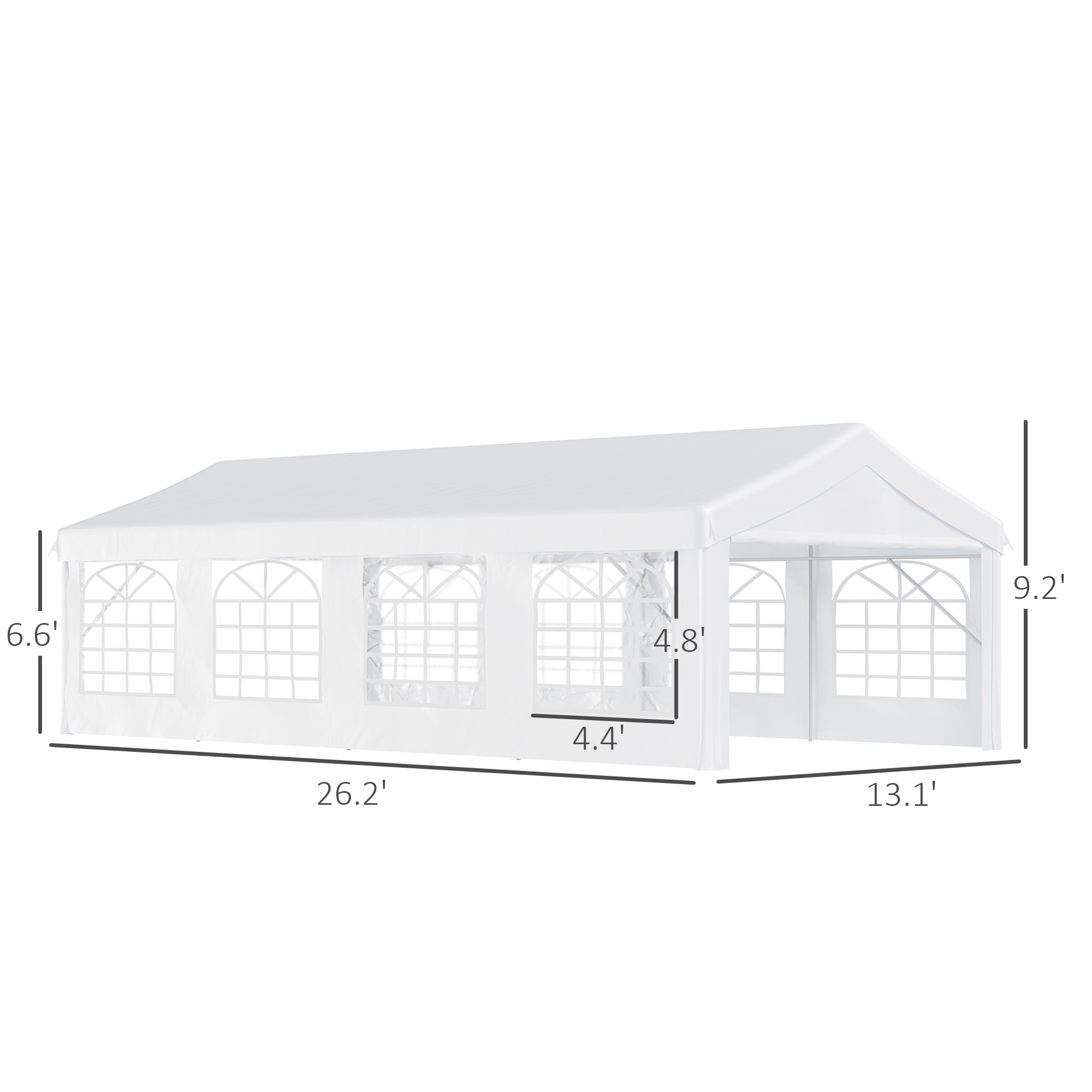 Outsunny 13' X 26' Heavy-duty Outdoor Carport Party Event Tent, Patio Gazebo Canopy Pavilion With 4 Sidewalls, 8 Windows, White