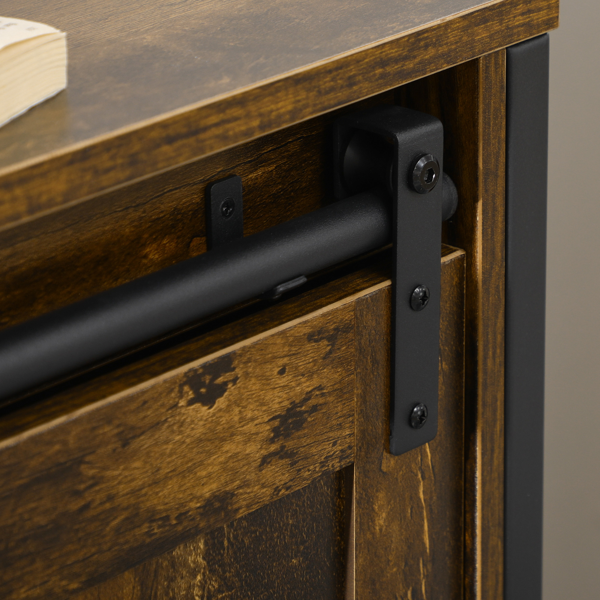 HOMCOM Rustic Brown Buffet Cabinet Farmhouse Style Bar Sideboard Adjustable Shelf Sliding Barn Door Kitchen Storage | Aosom.com 5