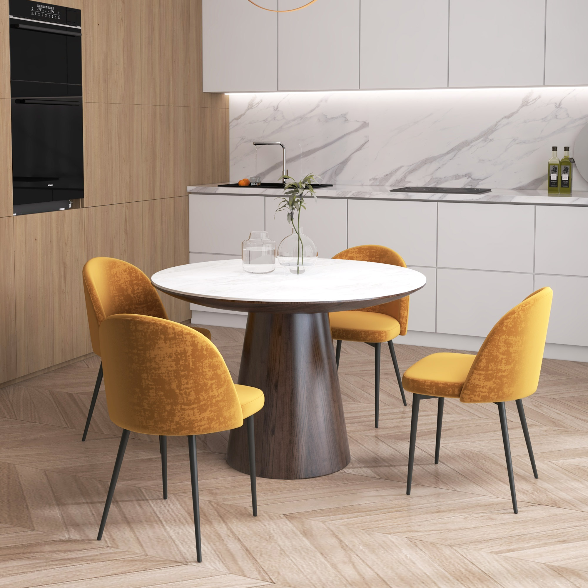 HOMCOM Modern Dining Chairs, Mid-Back Velvet-touch Upholstery Side Chair, Table Chair for Living Room, Dining Room, Yellow, Set of 4 Aosom Canada