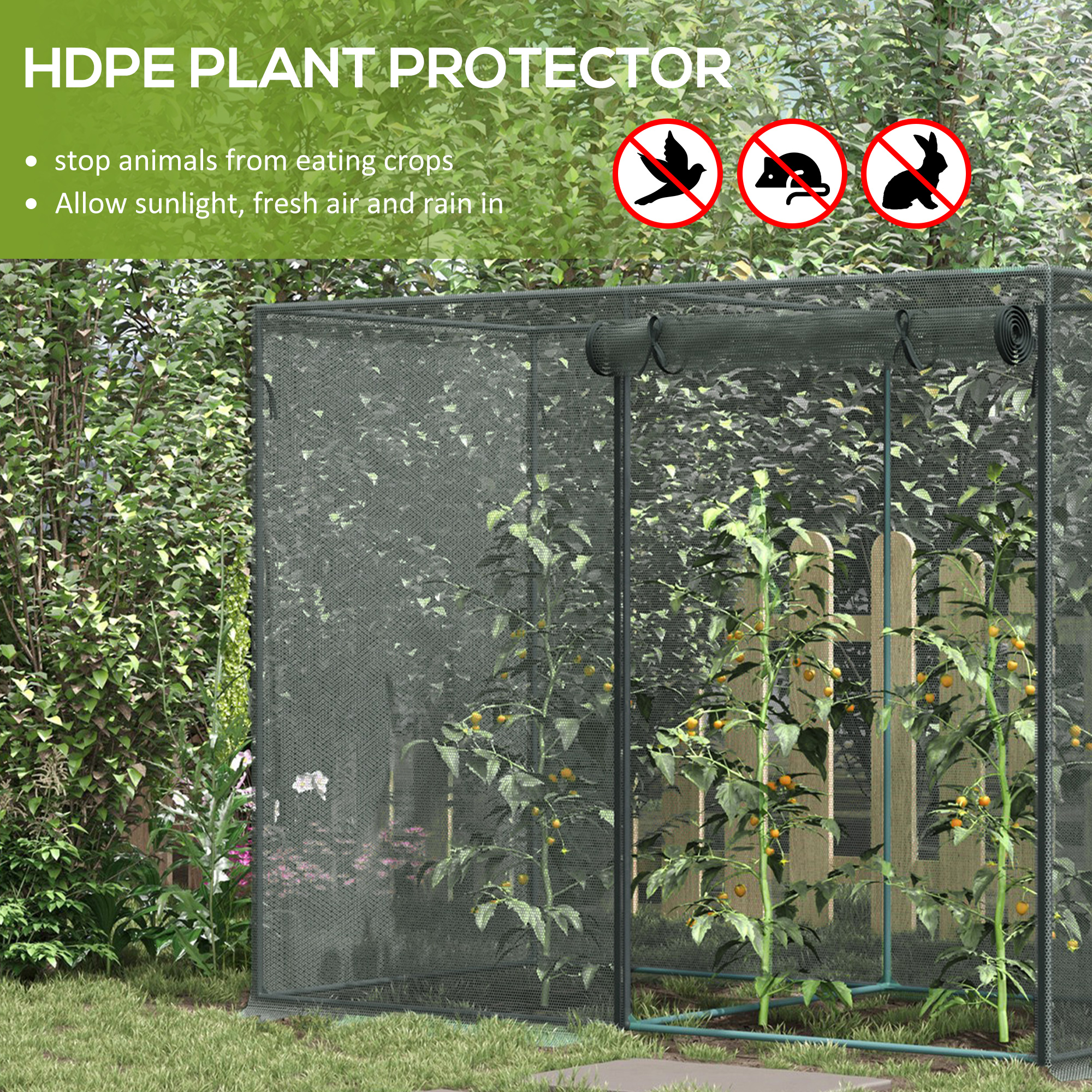 Outsunny 6 X 3ft Tall Crop Cage, Plant Protection Tent, With Two Zippered Doors, Storage Bag And 6 Ground Stakes, For Garden, Yard, Lawn, Black