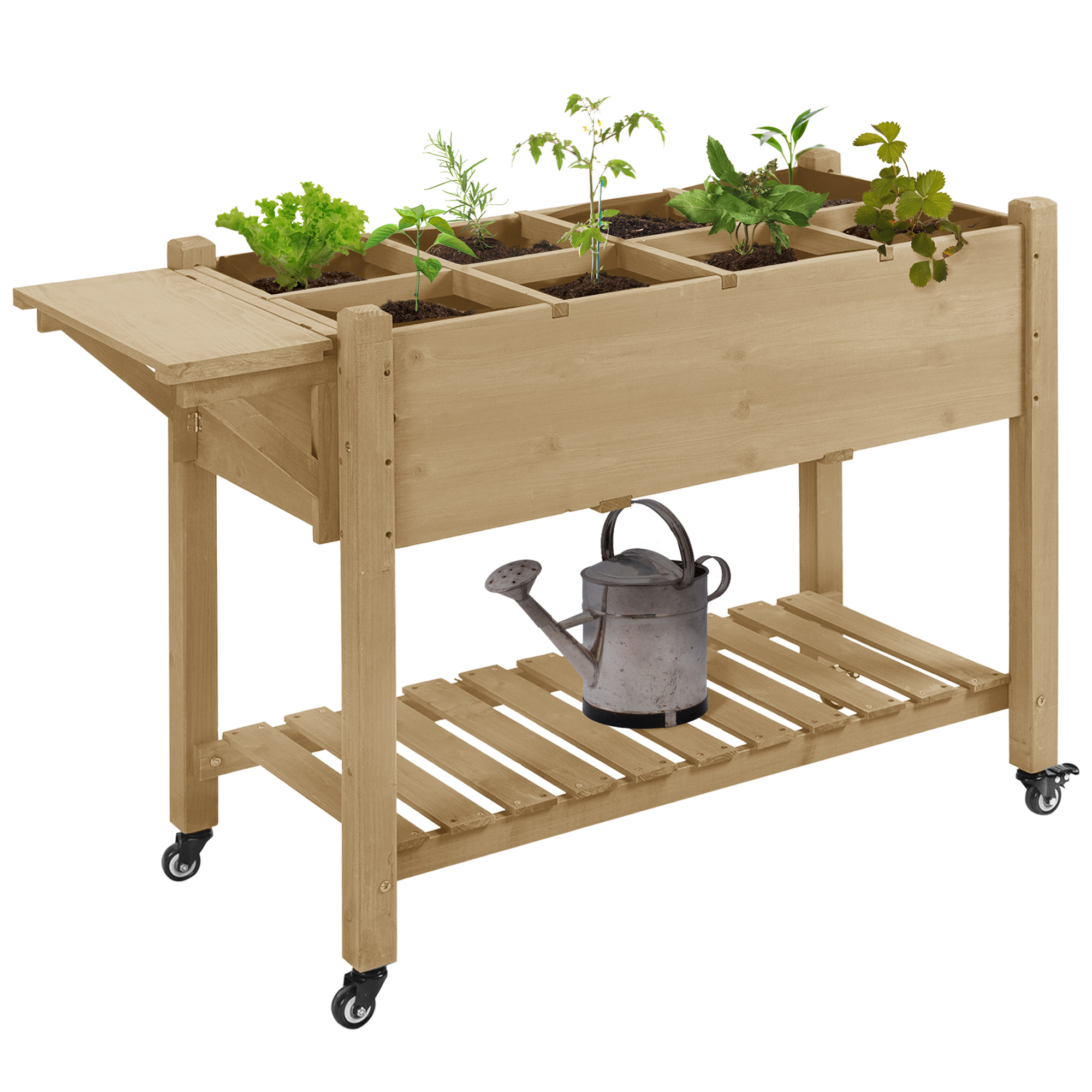 Outsunny Raised Planter Box with Storage Shelving &amp; Lockable Rolling Base | Aosom.com