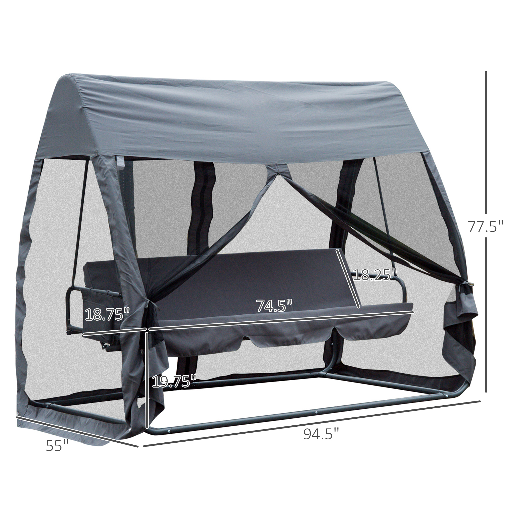 ③かなえ 様 swing VEIKOUS PC Roof 3-person Gray Steel Outdoor Swing Bed PG0210