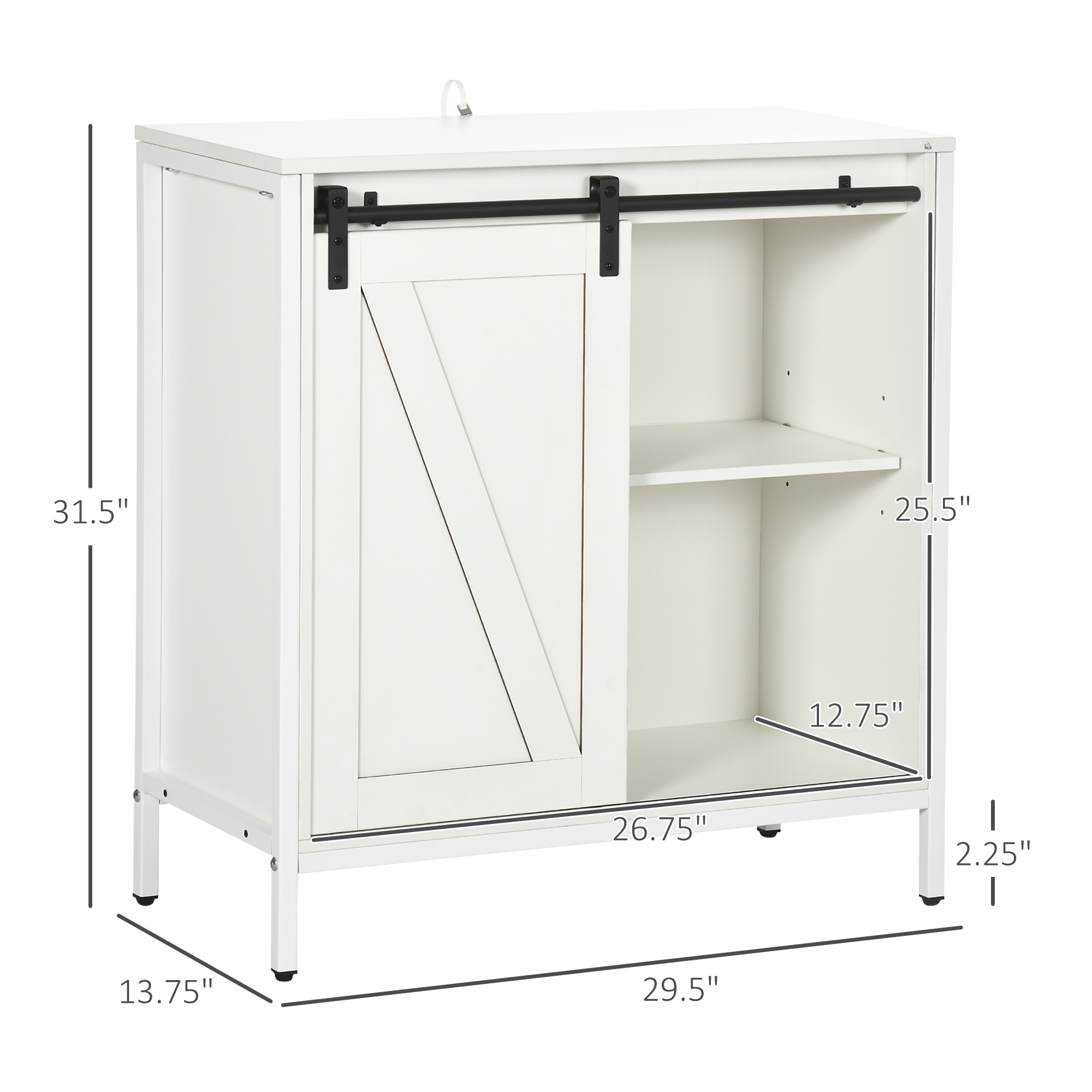 HOMCOM White Buffet Cabinet Farmhouse Sideboard Bar Kitchen Storage Adjustable Shelf Sliding Barn Door | Aosom.com 1