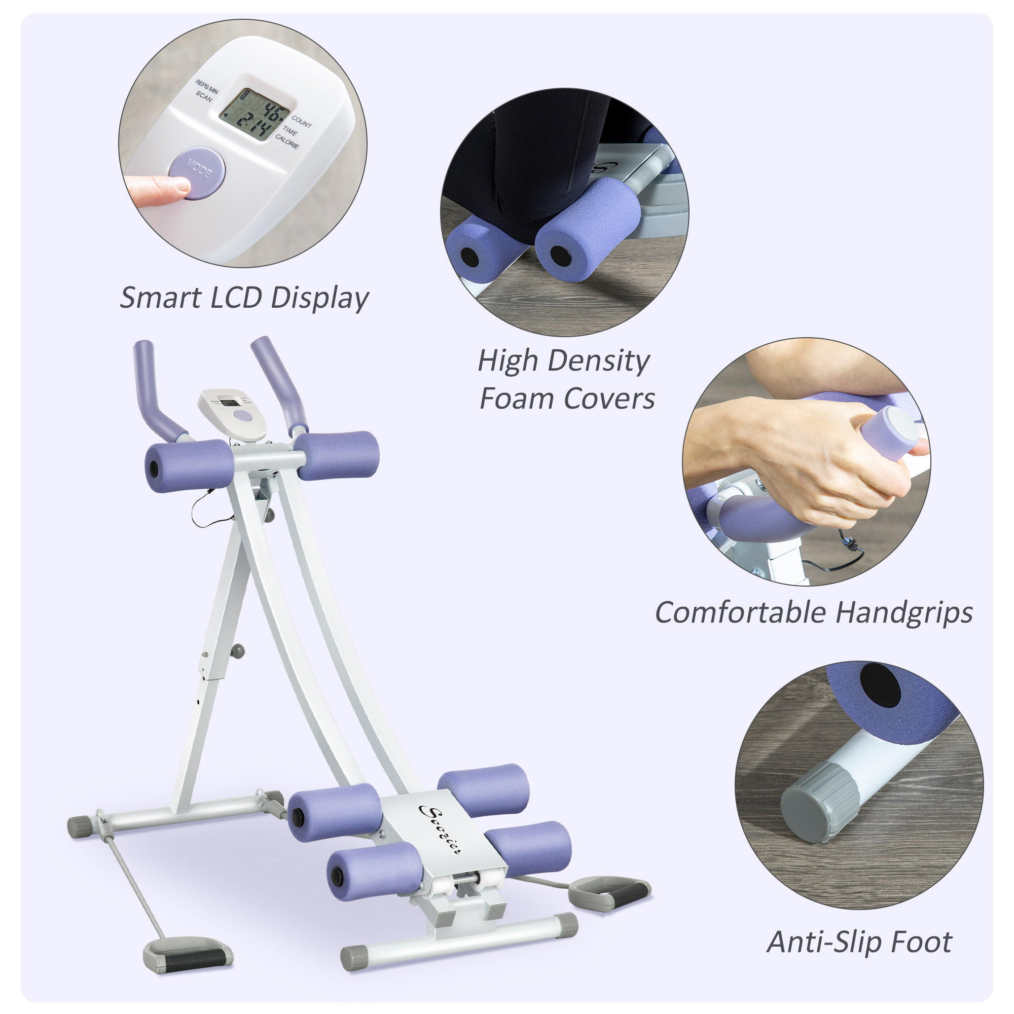 Soozier Foldable Ab Workout Machine for Home, Lavender White