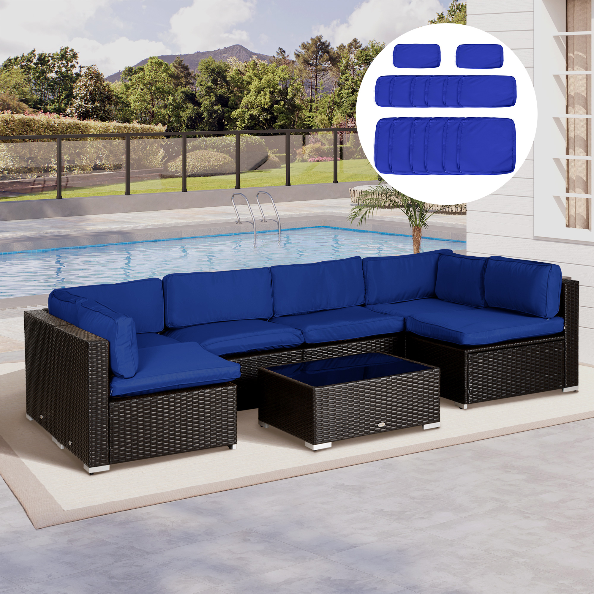 Outsunny Outdoor 14pc Patio Rattan Sofa Set Cushion Polyester Cover