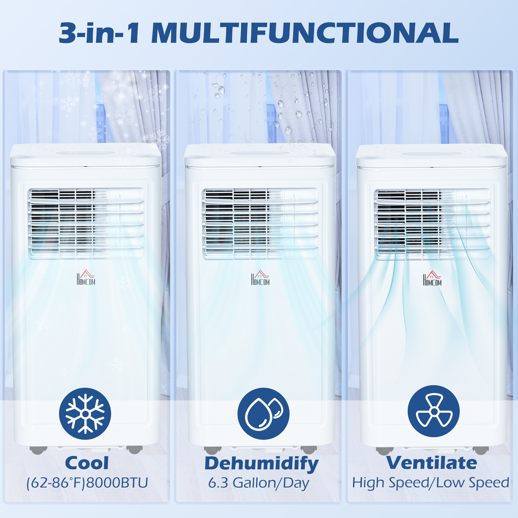 HOMCOM Portable Air Conditioner 8000 BTU AC Unit with Dehumidifier ...