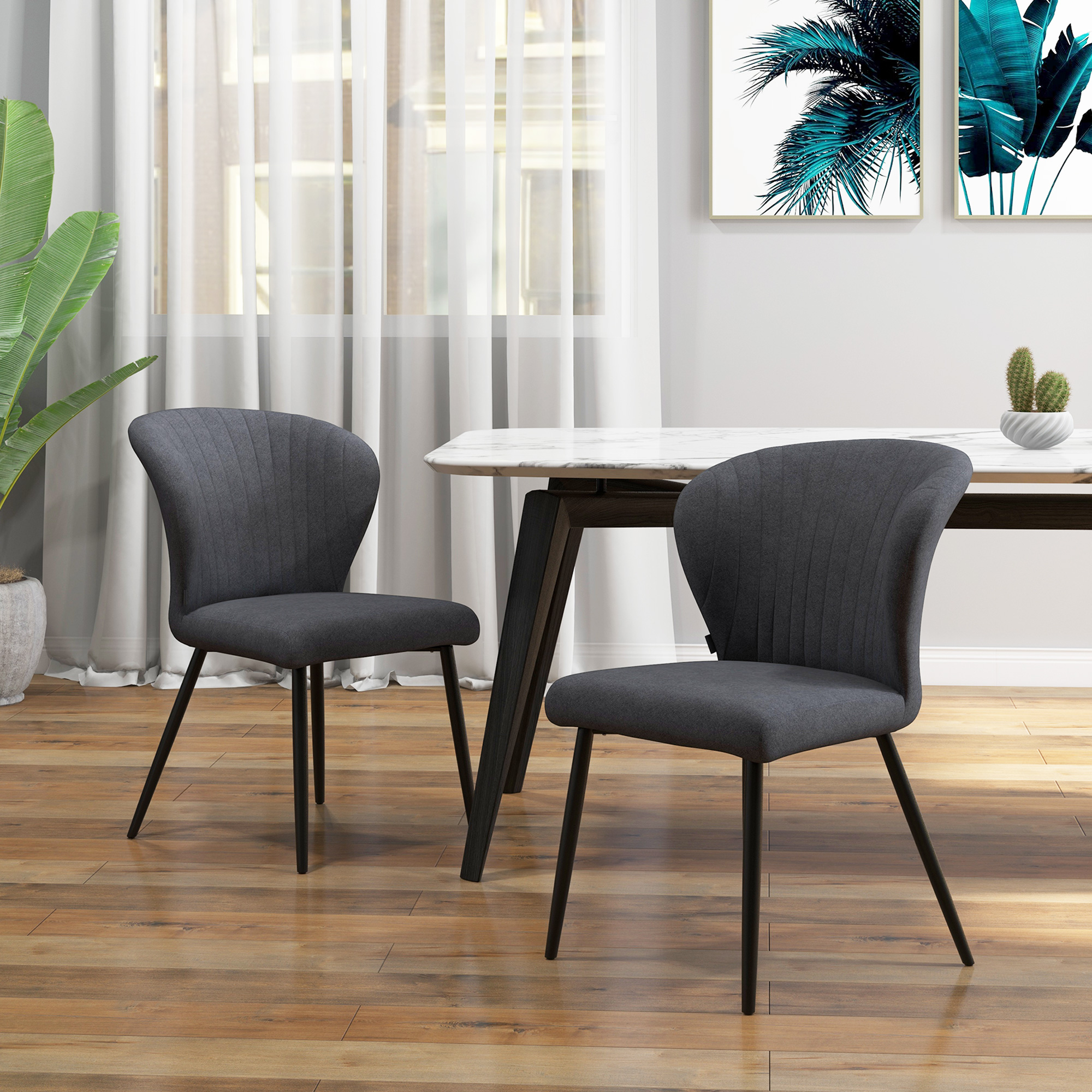 HOMCOM Modern Dining Chairs Set of 2, Linen Upholstered Kitchen Chairs ...