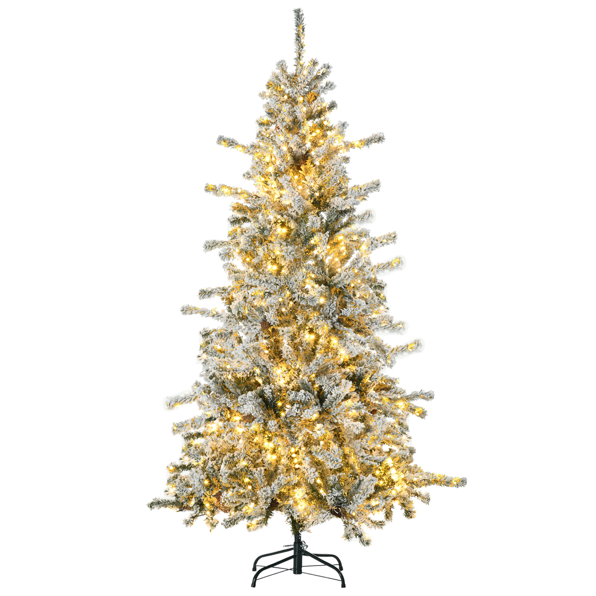 6' Pre Lit Artificial Flocked Christmas Trees, with Snow Branches, Warm White LED Lights