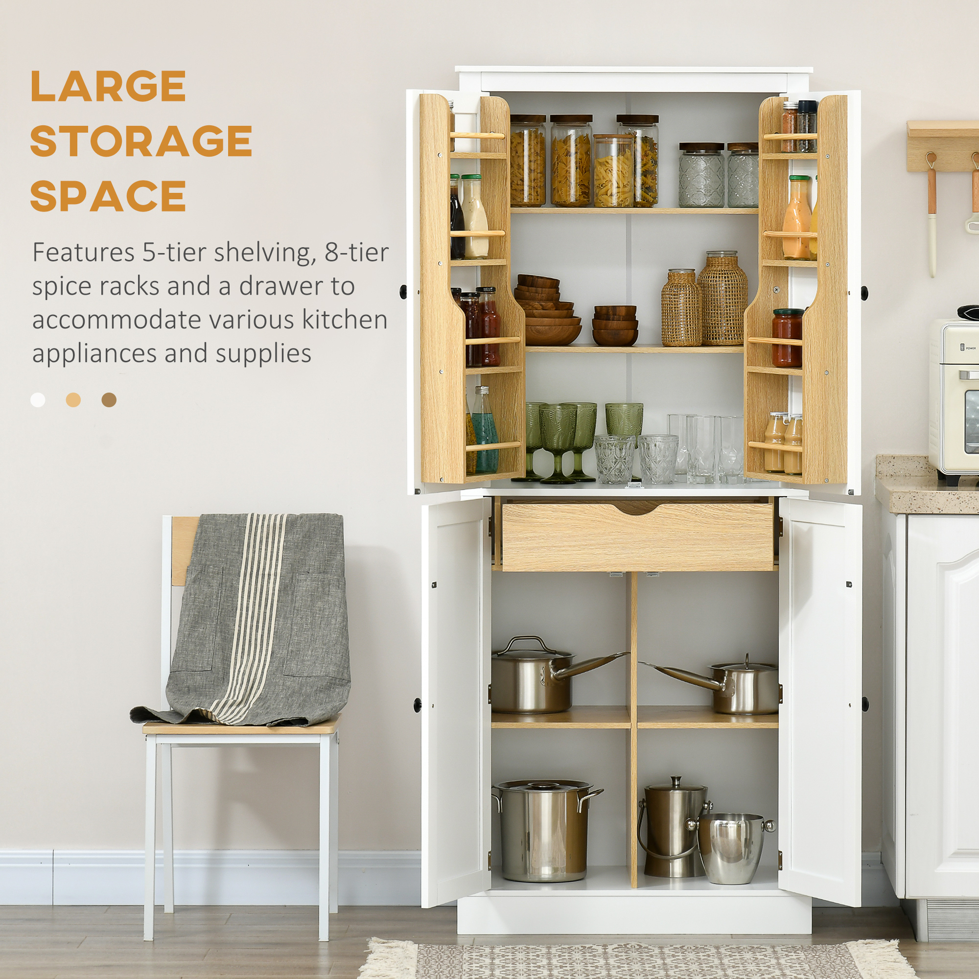 HOMCOM 72" Kitchen Pantry, Modern 4-Door Kitchen Storage Cabinet with 5 ...