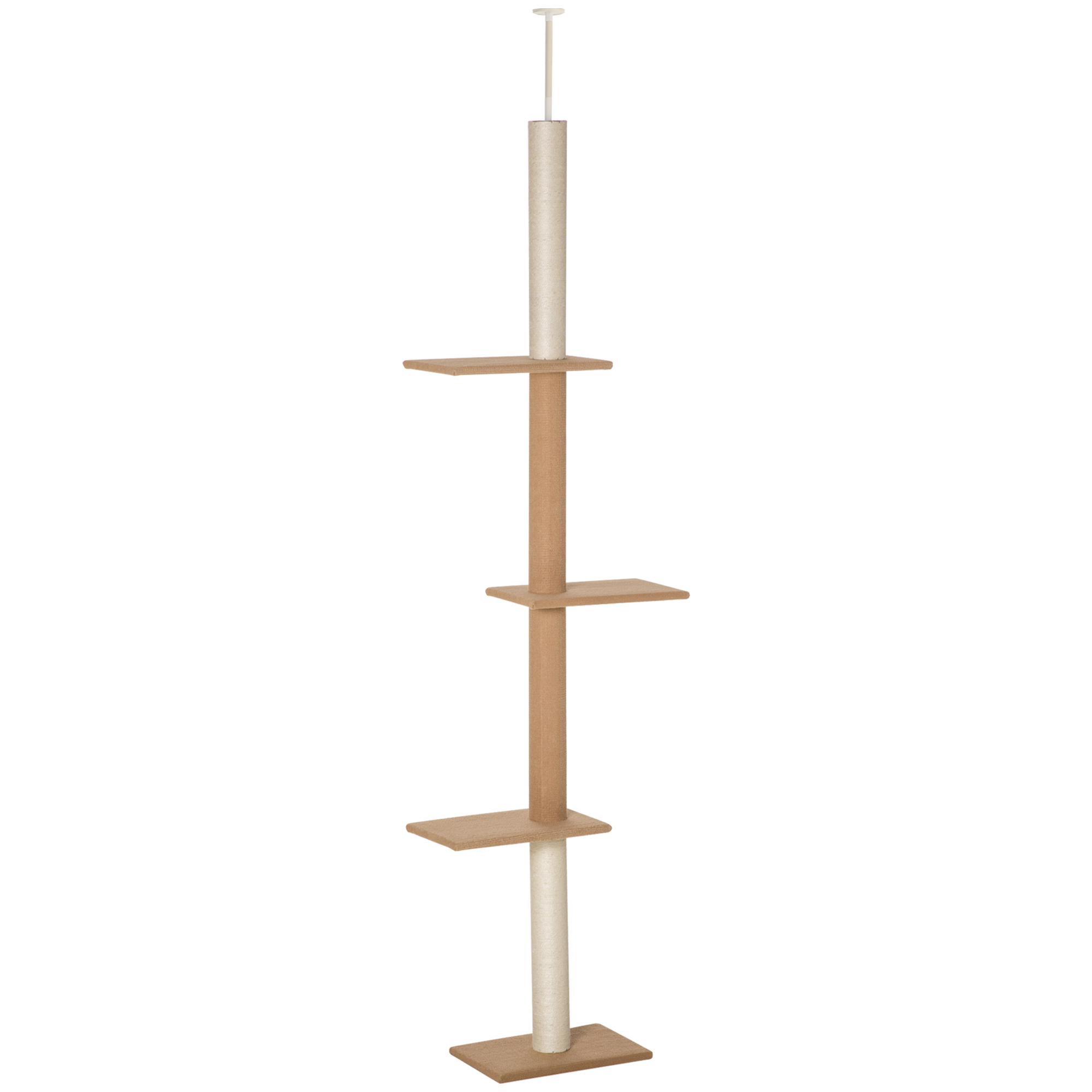 PawHut Natural Floor-to-Ceiling Cat Tree, Sisal-Covered Scratching Posts, Light Brown | Aosom.com