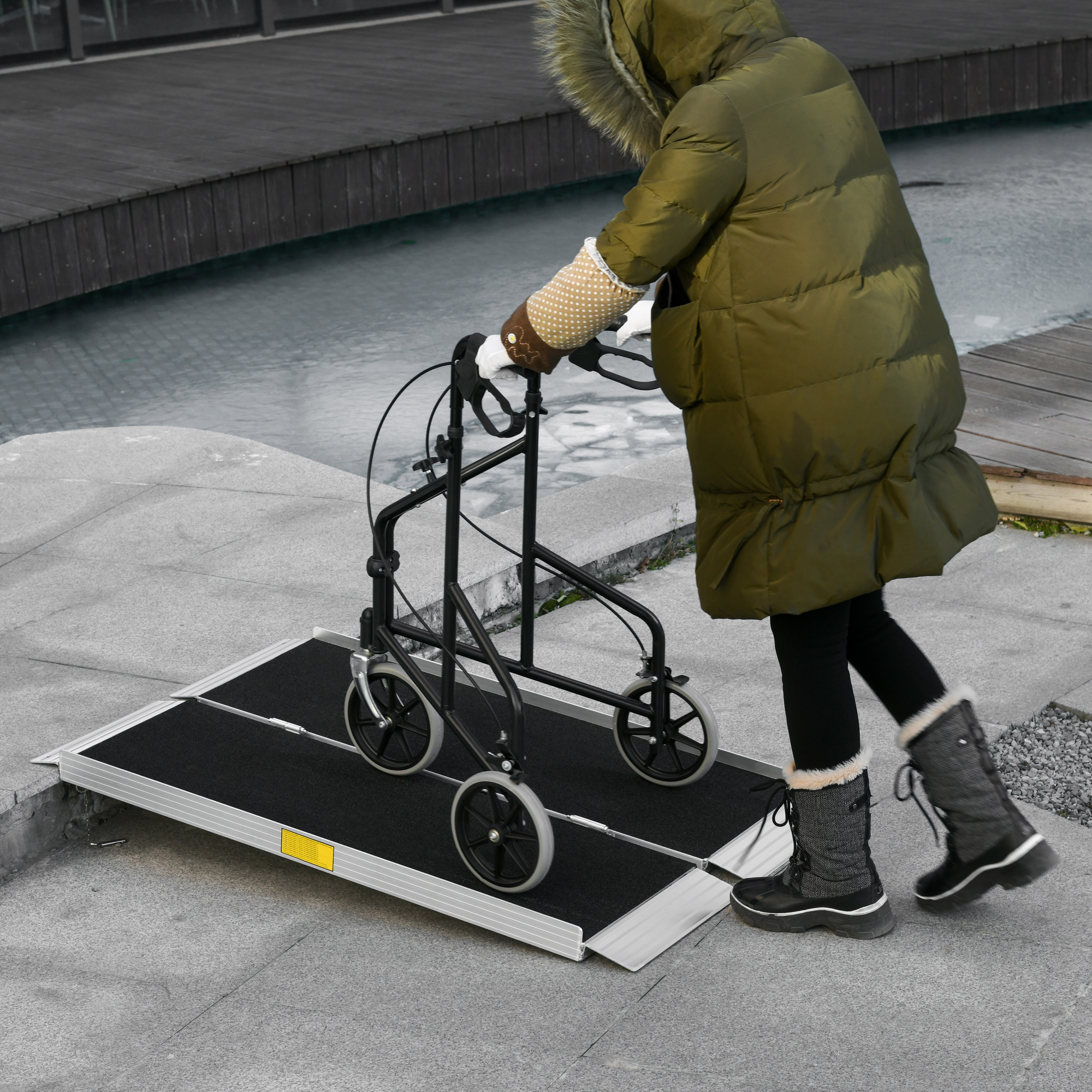 Portable Ramp Hand Carry HOMCOM 4' Portable Wheelchair Ramp Aluminum Threshold Mobility ...