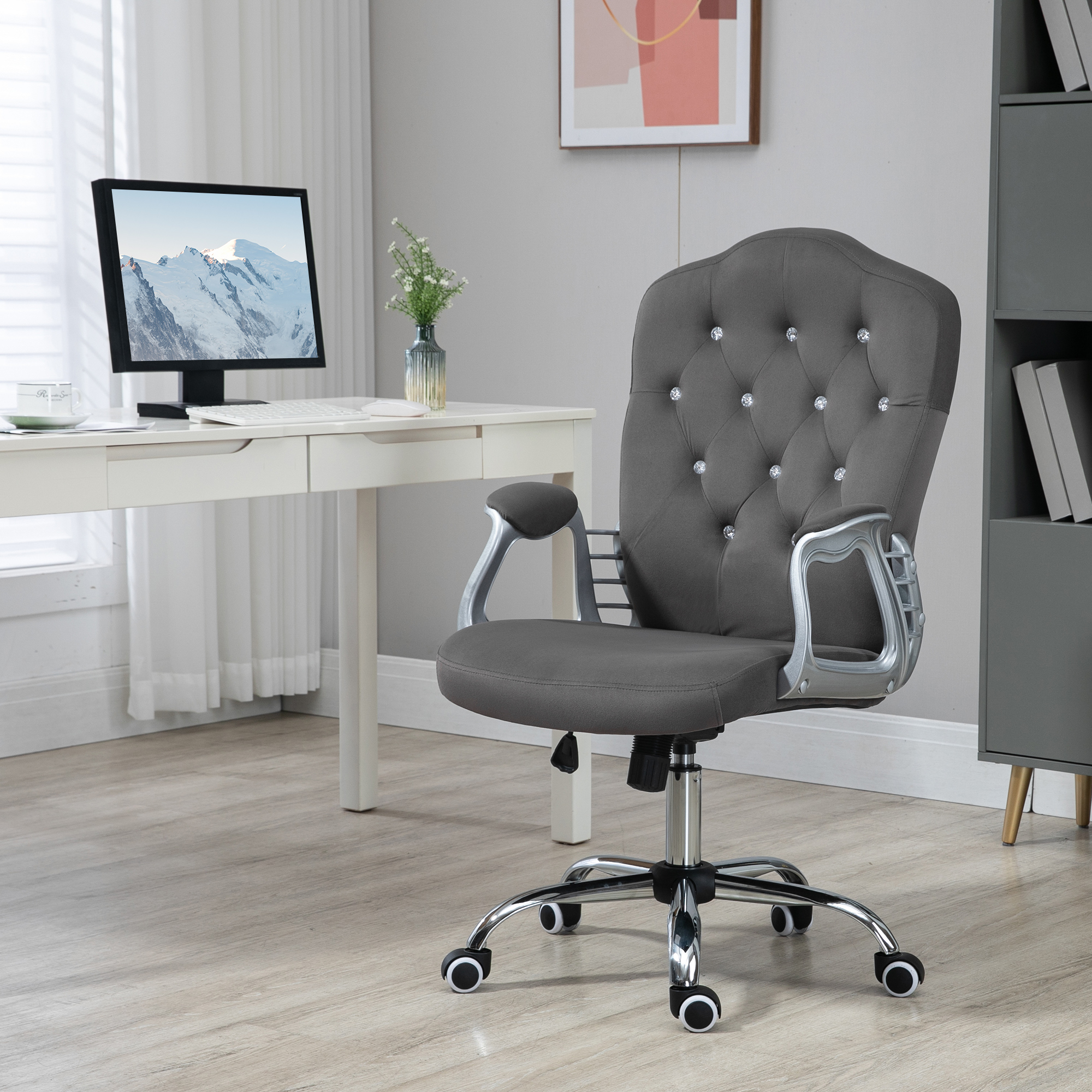 Vinsetto Office Chair, Velvet Computer Chair, Button Tufted Desk Chair