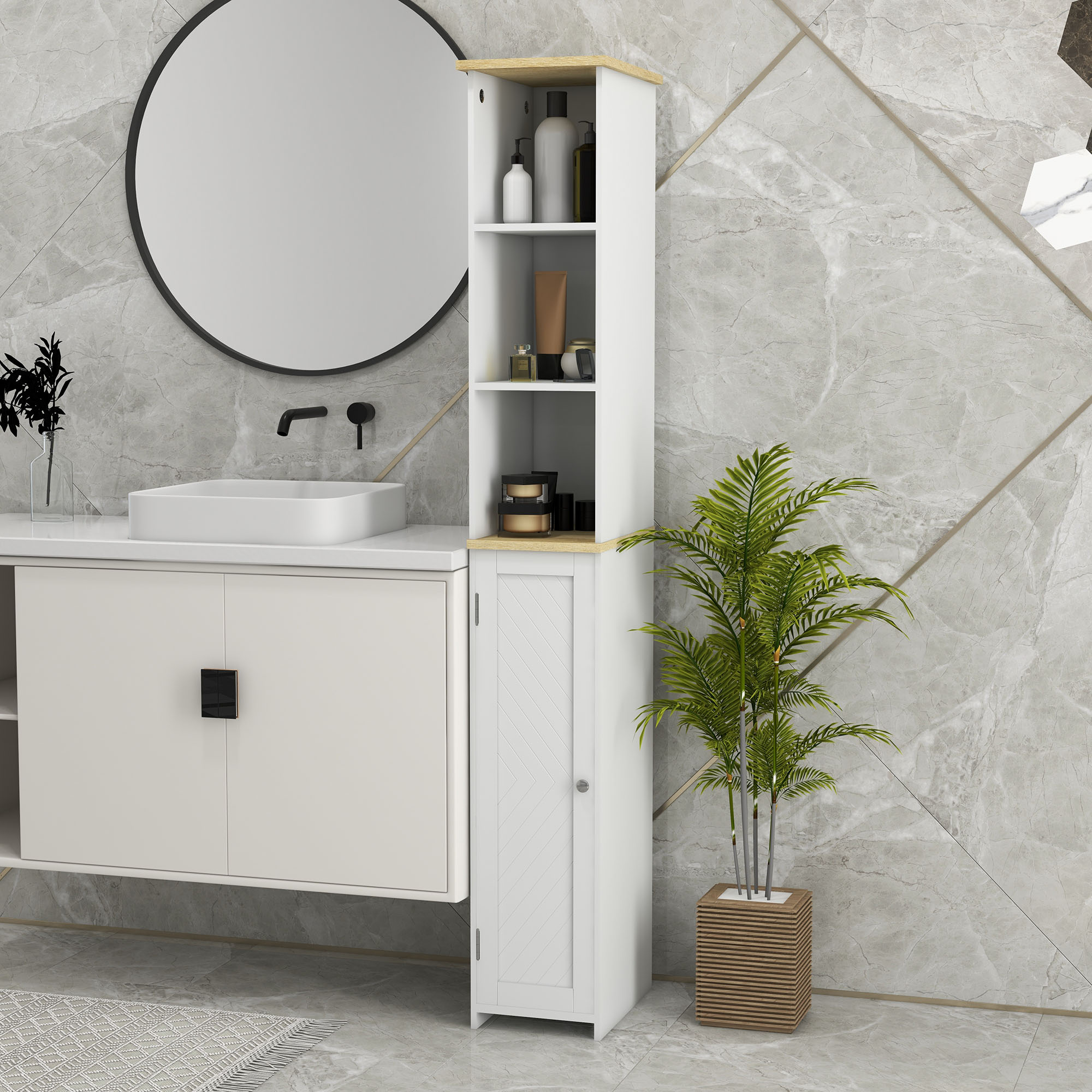 kleankin Narrow Bathroom Storage Cabinet, Freestanding Bathroom Cabinet ...
