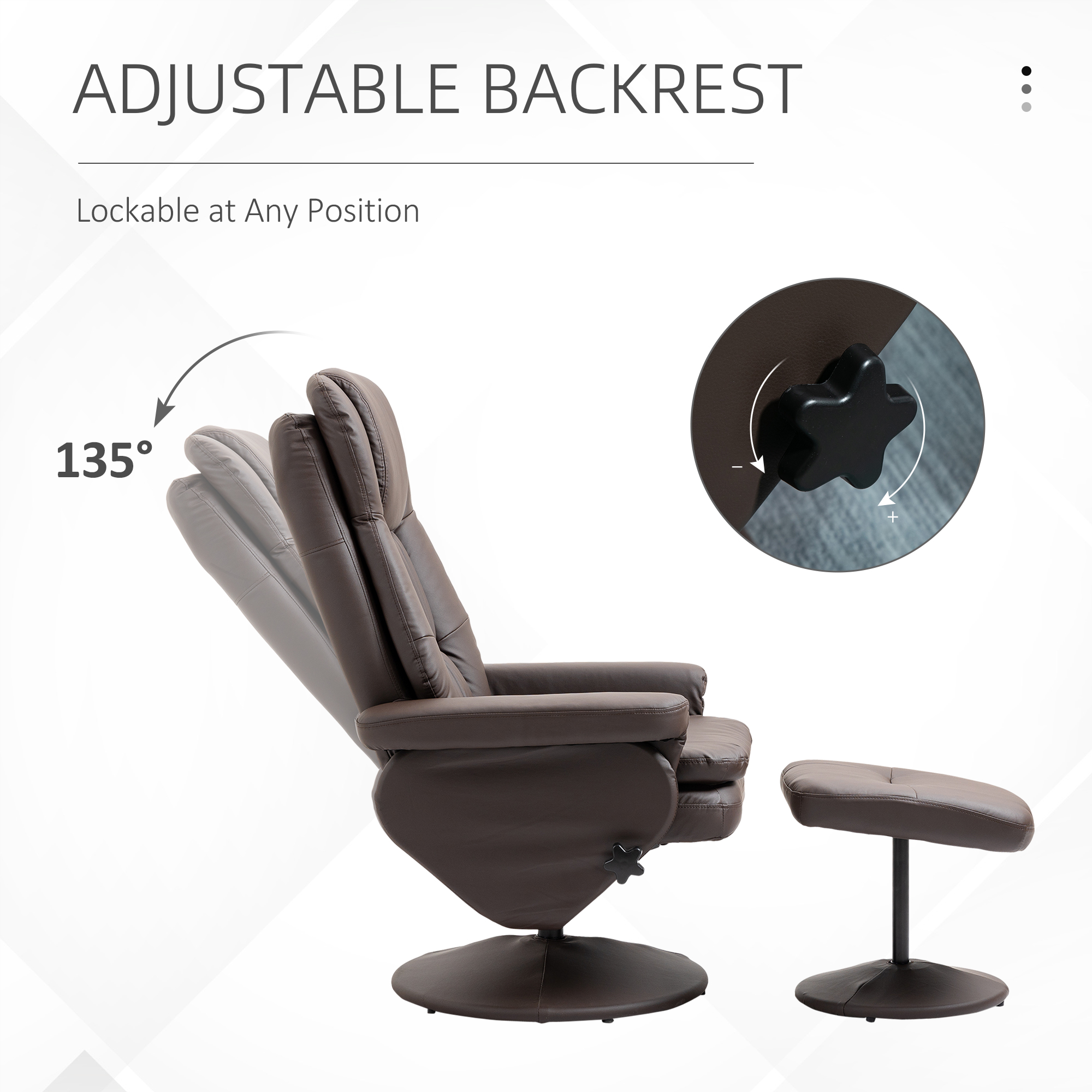 HOMCOM Reclining Chair Brown Swivel Recliner with Ottoman Manual Chair for Living Room Office | Aosom.com 2
