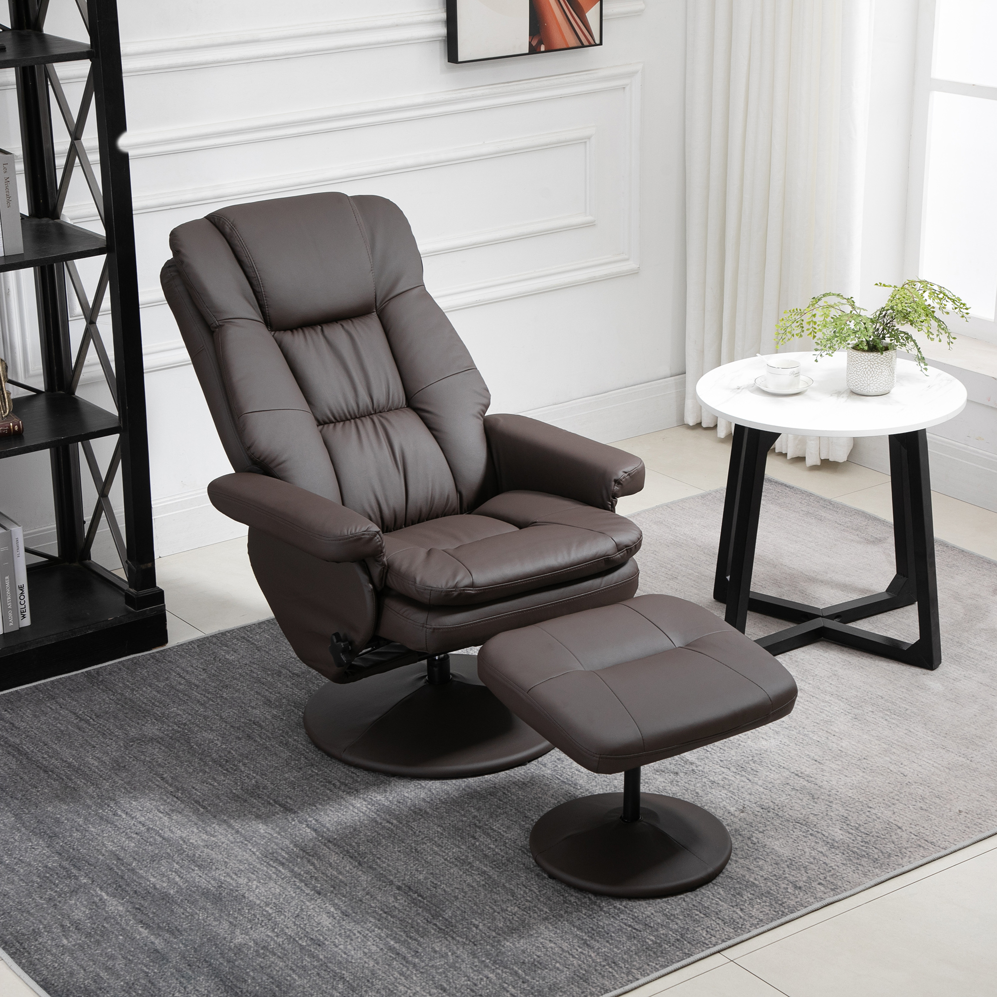 HOMCOM Reclining Chair Brown Swivel Recliner with Ottoman Manual Chair for Living Room Office | Aosom.com 5