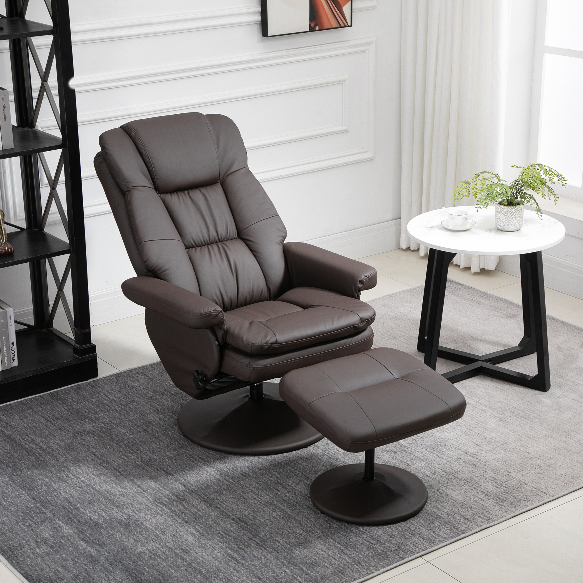 HOMCOM Reclining Chair With Wrapped Base, Swivel Recliner Chair With Ottoman For Living Room And Office, Manual Recliner Chair, Brown