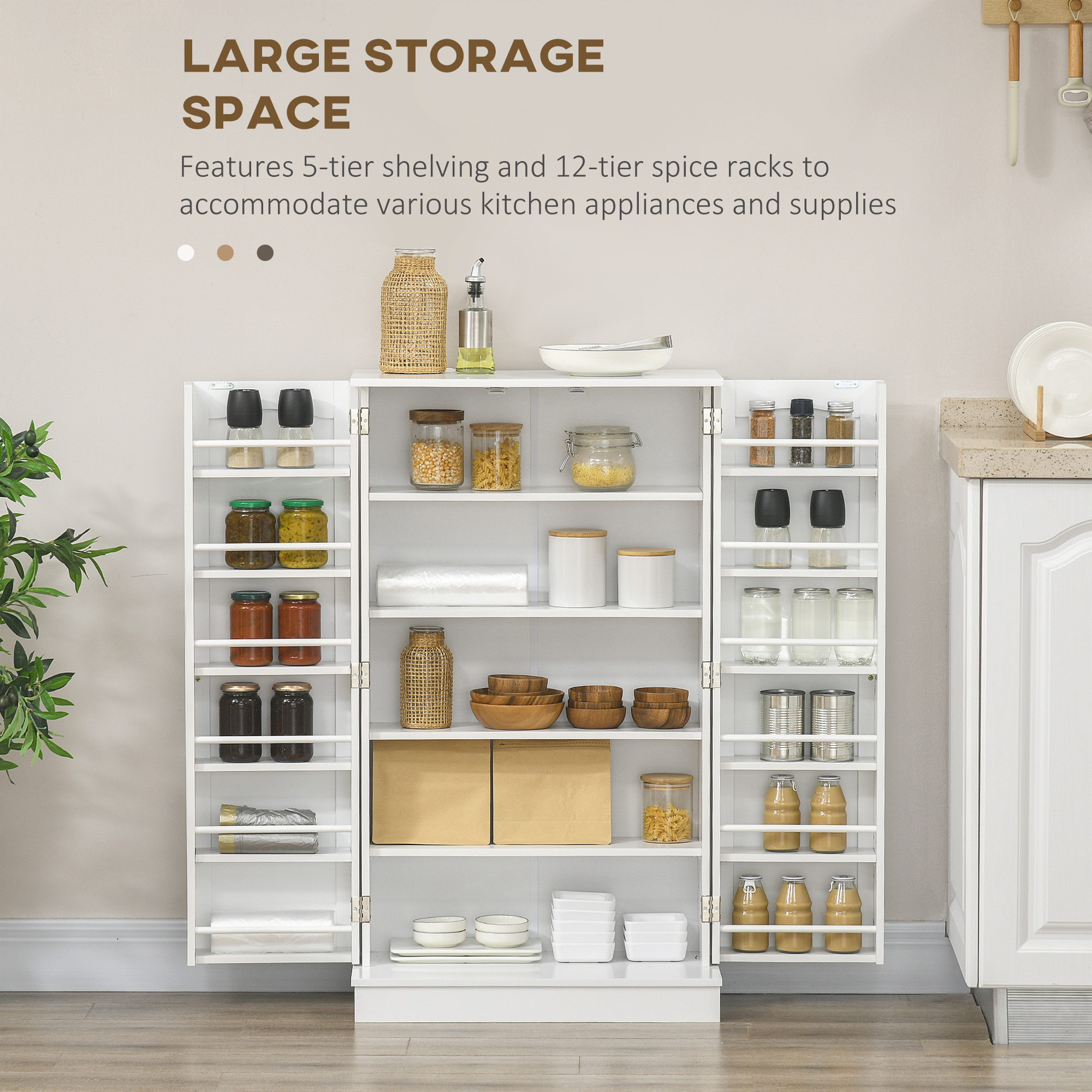 HOMCOM Kitchen Pantry Cabinet 41" with 5-Tier Shelving 12 Spice Racks ...