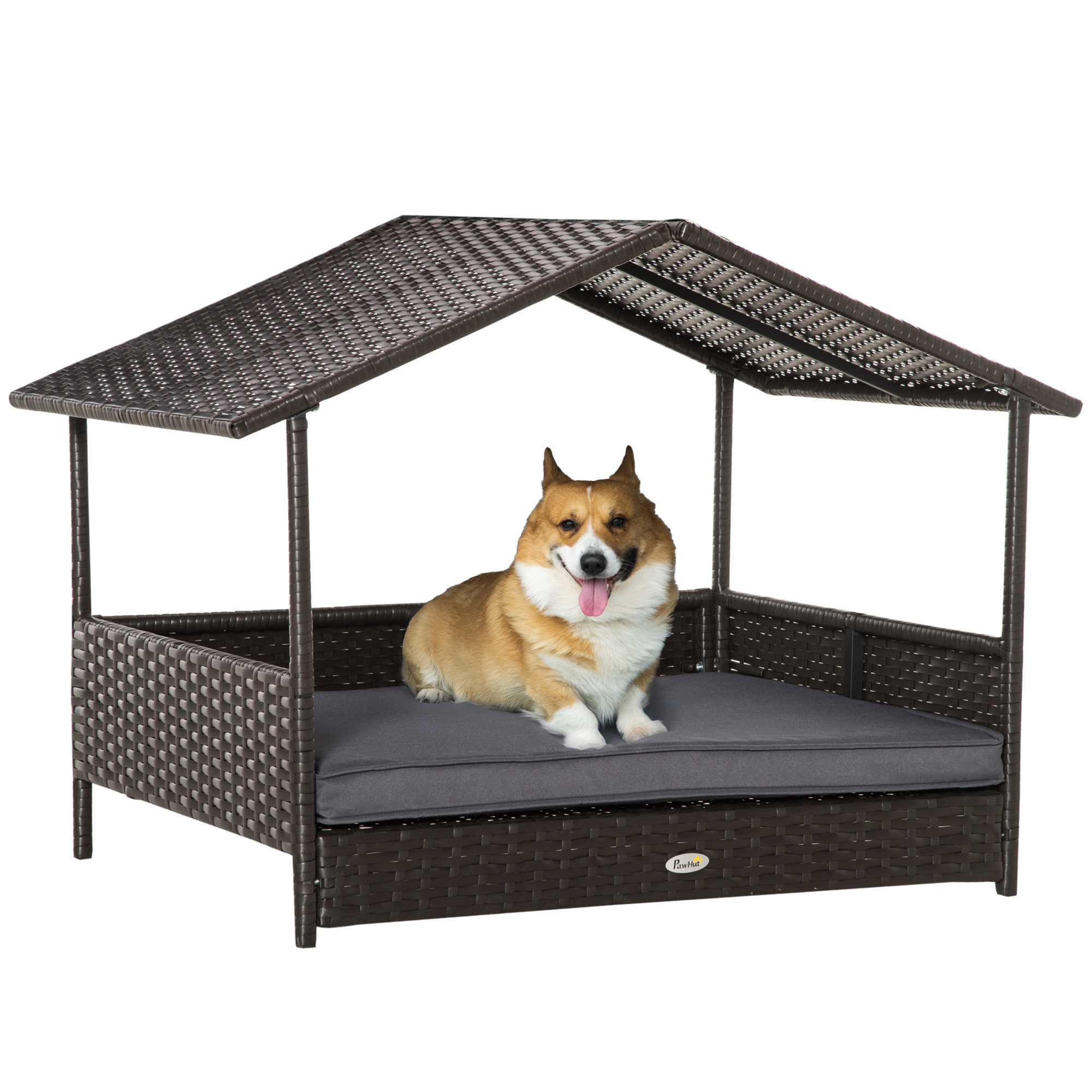 Wicker Pet House Dog Bed for Indoor Outdoor Rattan Furniture with Cushion