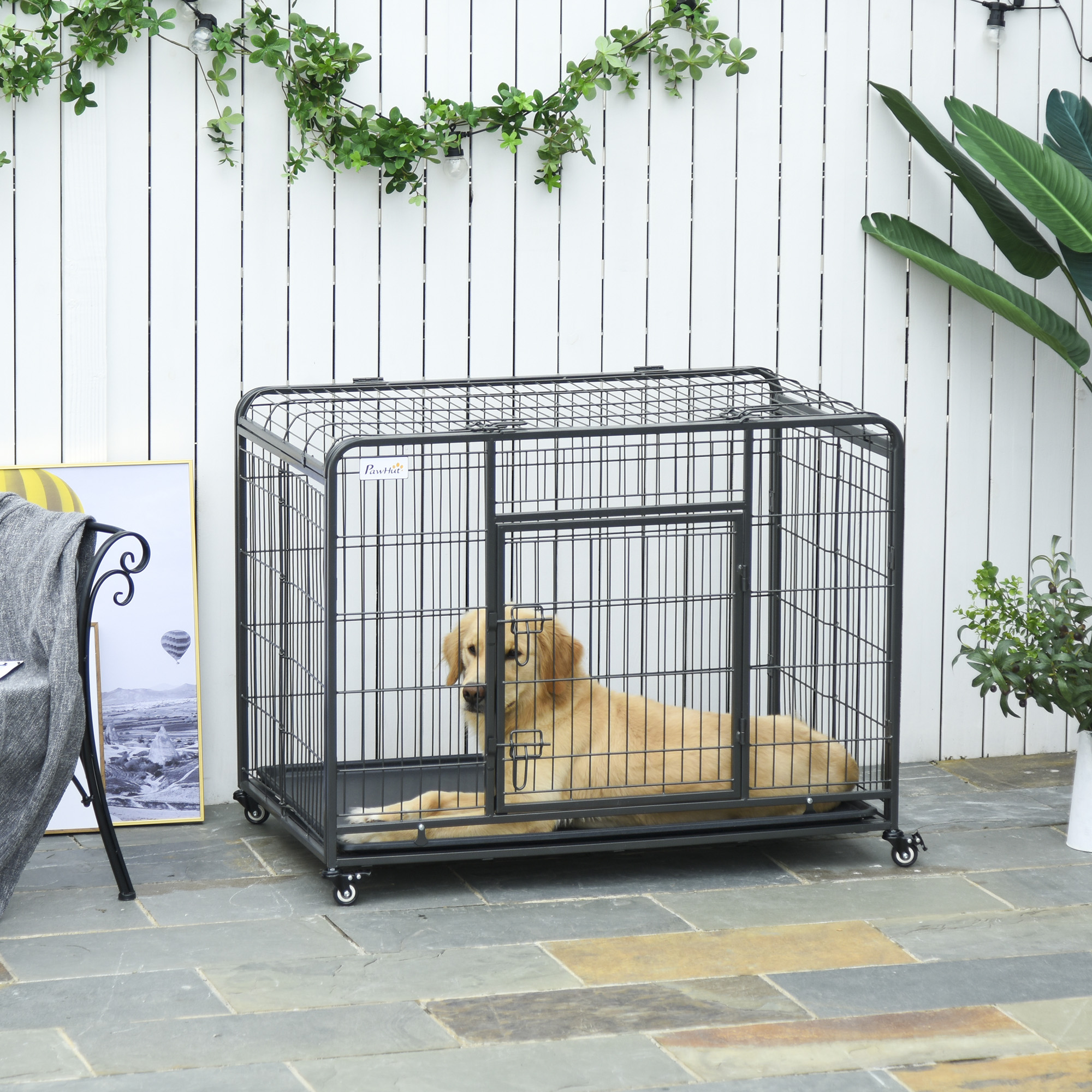 PawHut Folding Heavy Duty Dog Crate Heavy Duty Cage for Large Sized ... - Disciplined Dog Crate Risers