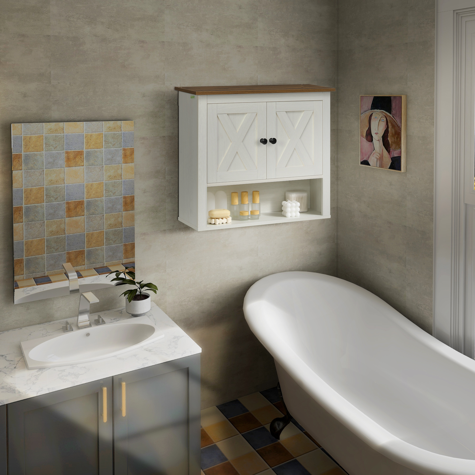 kleankin Farmhouse Bathroom Wall Medicine Over Toilet