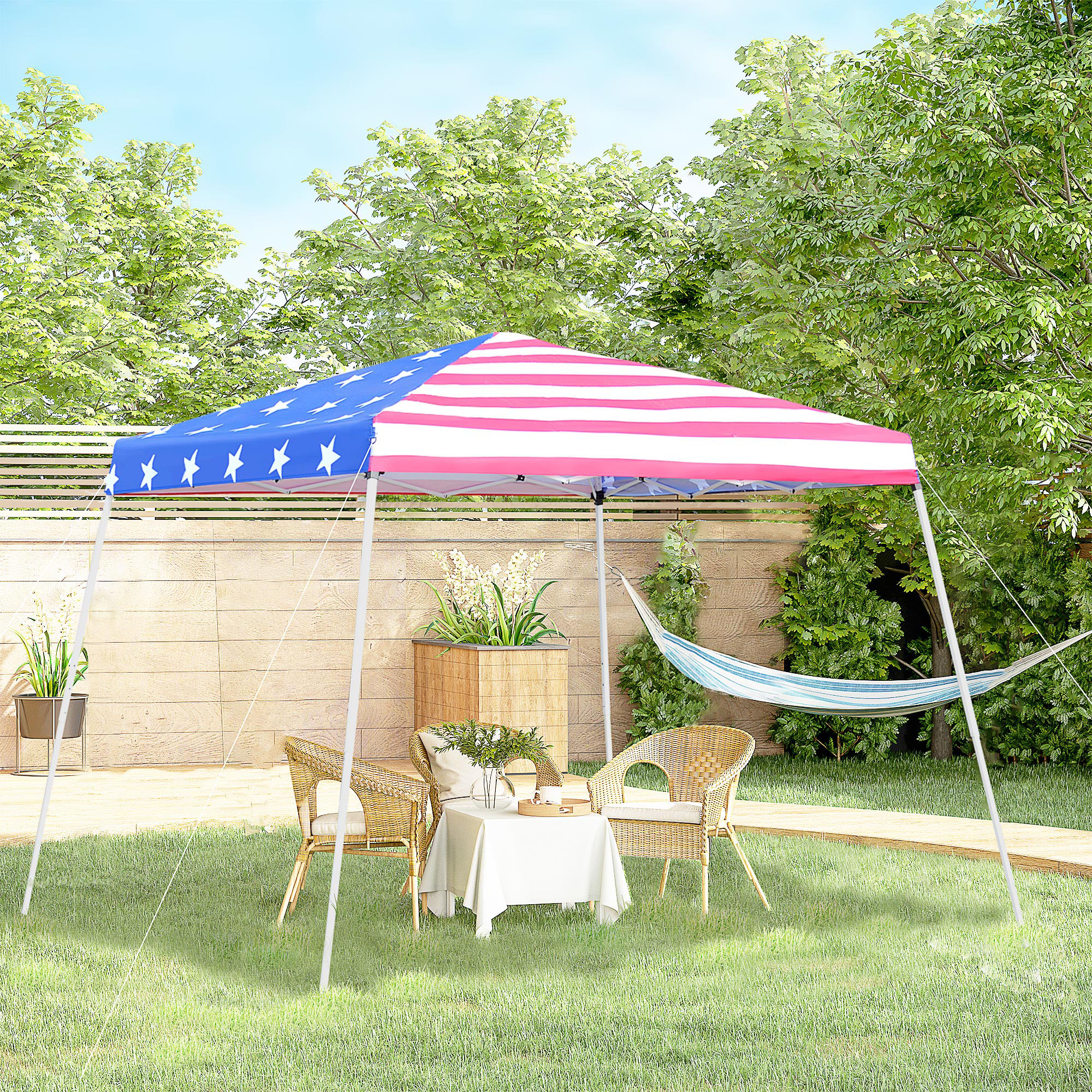 Outsunny 10'x 10' Outdoor Easy Pop Up Canopy Event Tent With Slanted Legs For Weddings  & Parties - American Flag