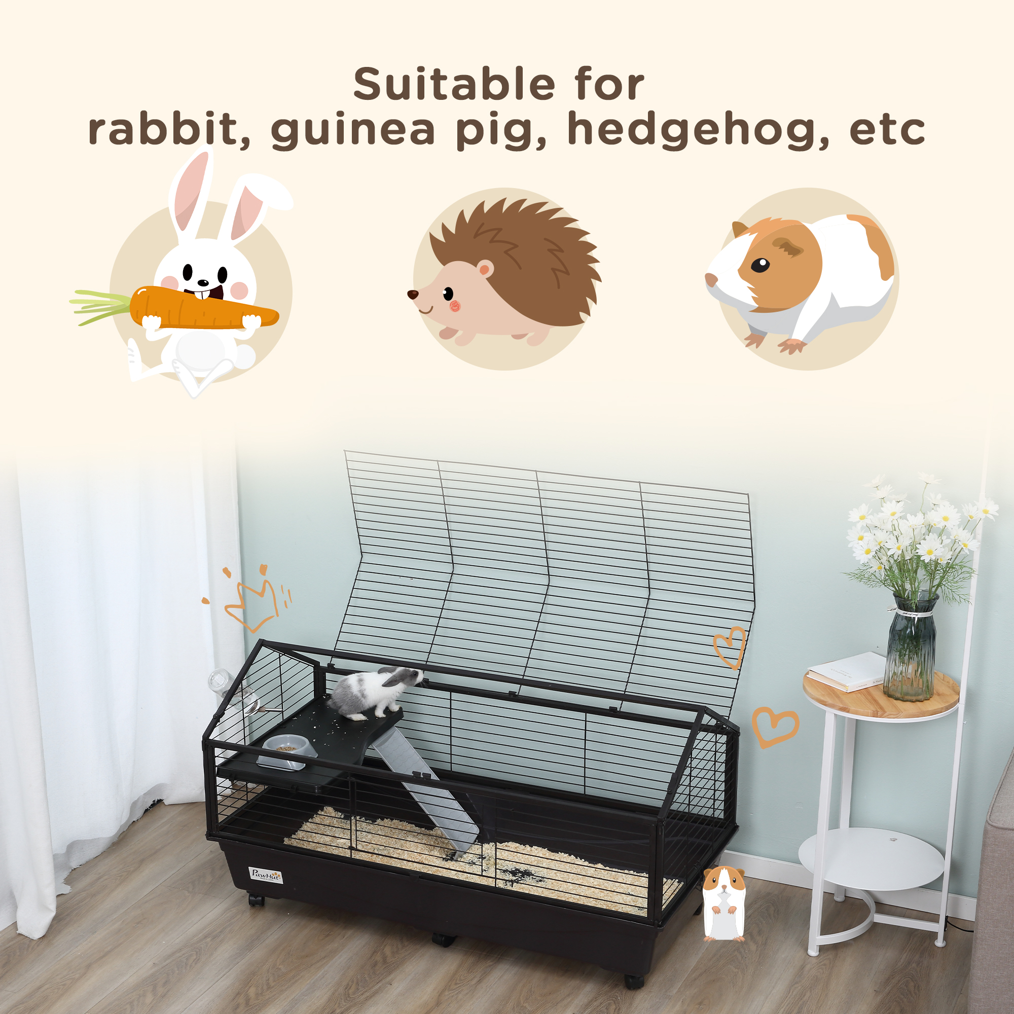 Rolling Rabbit Cages PawHut Rolling Small Animal Hutch Metal Rabbit Cages with Run 47