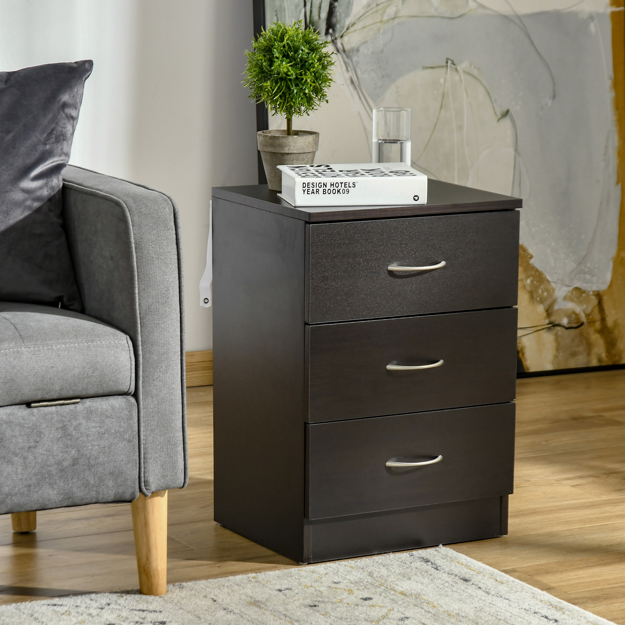 HOMCOM Bedside Table Set of 2, Night Stand with Drawer, Open Shelf and ...