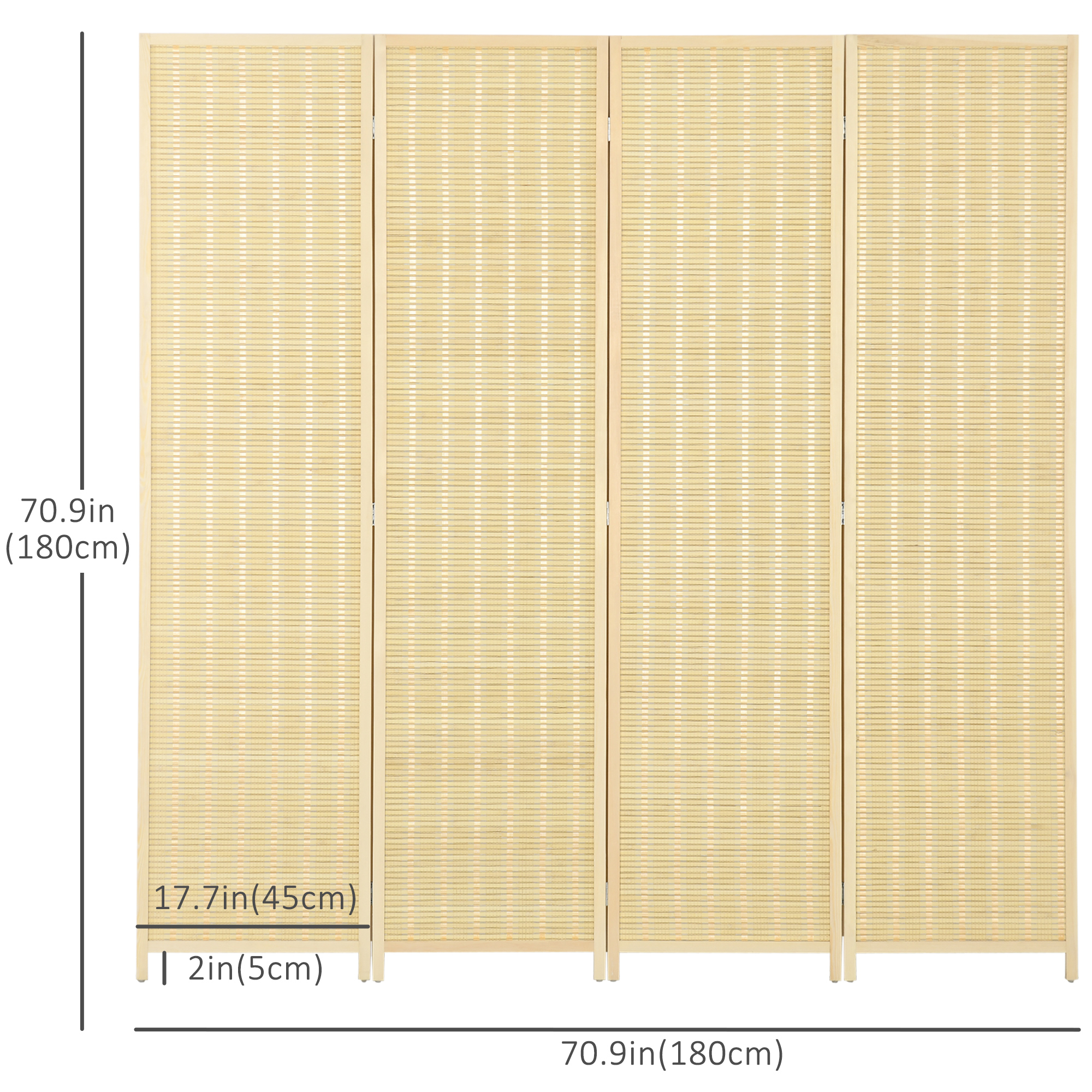 HOMCOM Woven Bamboo Room Divider, 4 Panel Folding Indoor Privacy Screens For Home Office, 71x71x0.6, Natural , Aosom Canada