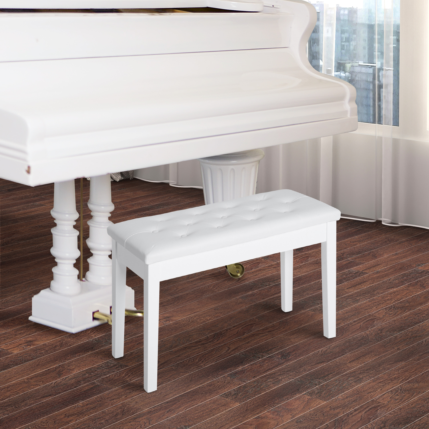 HOMCOM 30 Padded Storage Piano Bench Artist Keyboard Seat Faux Leather (White) , Aosom Canada