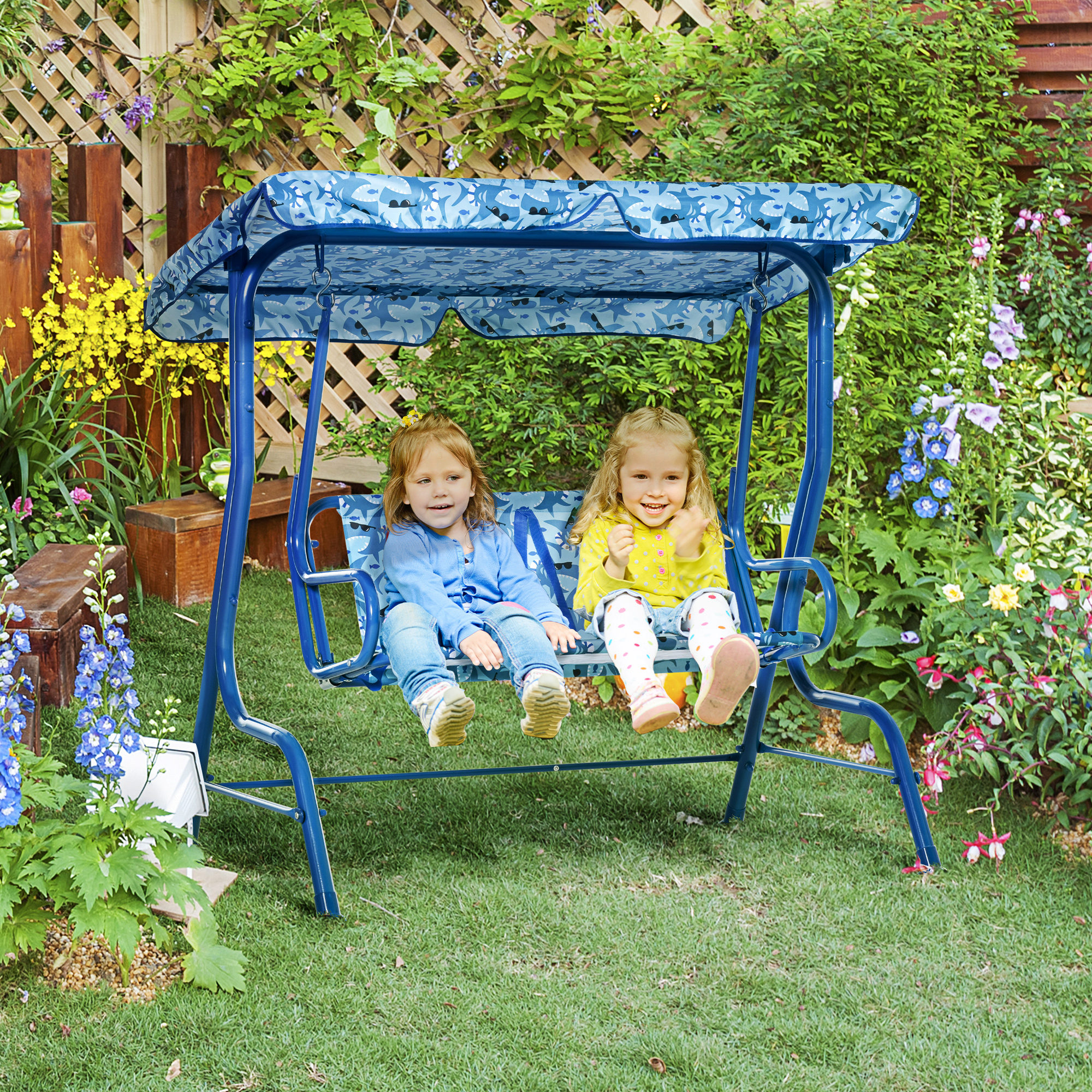 J-shym Outsunny 2-Seat Kids Canopy Swing Chair Toddler Outdoor