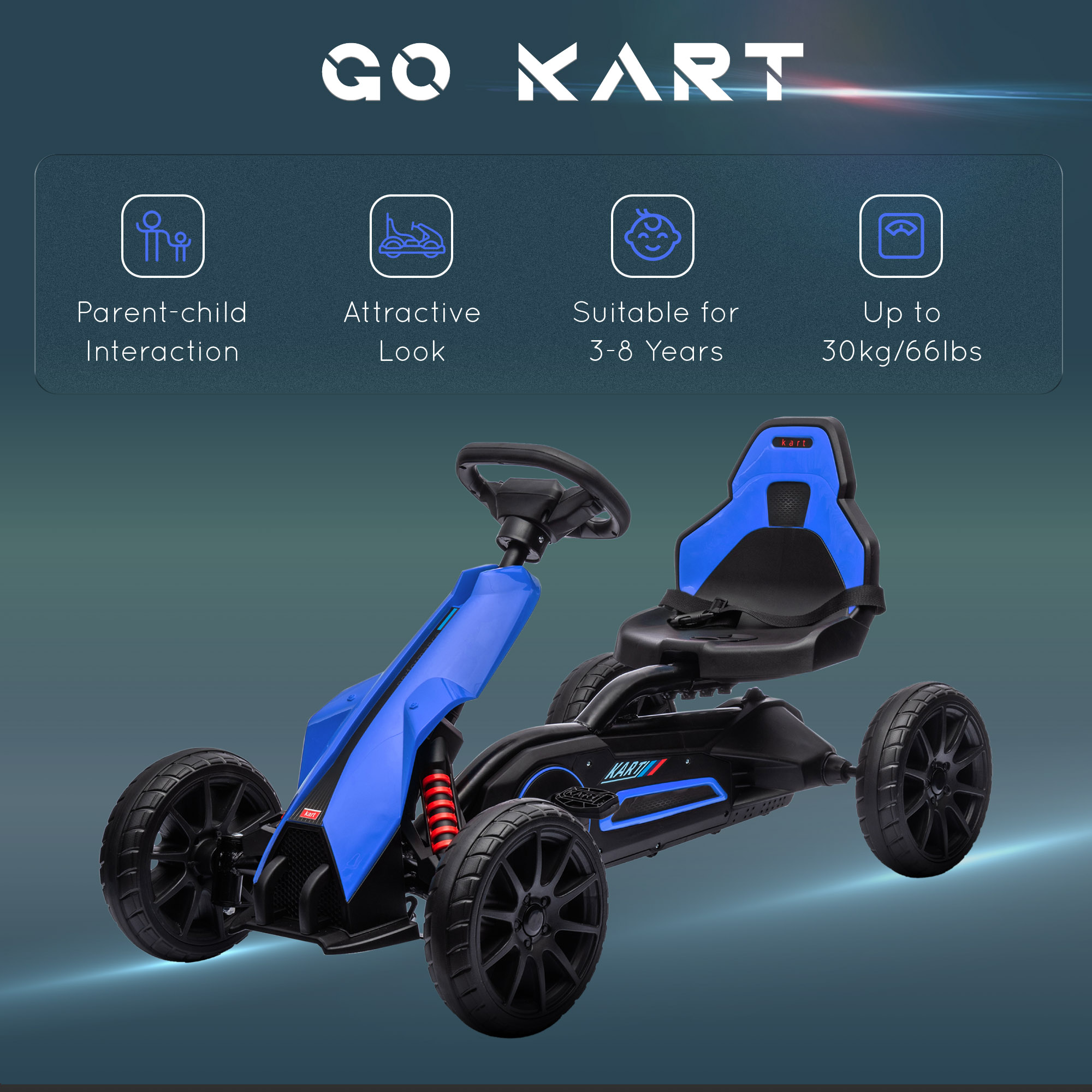 Aosom Childrens Pedal Go Kart Adjustable Seat, Blue| Aosom.com