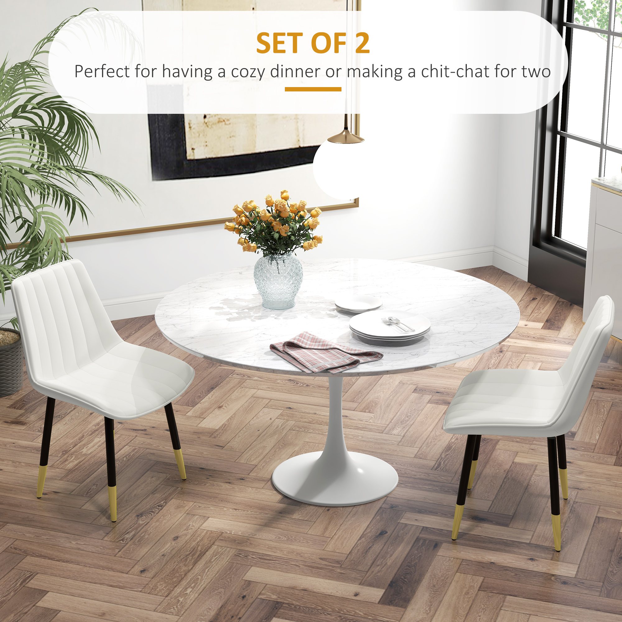 HOMCOM Dining Chairs Set of 2, Modern Kitchen Chair with PU Leather ...