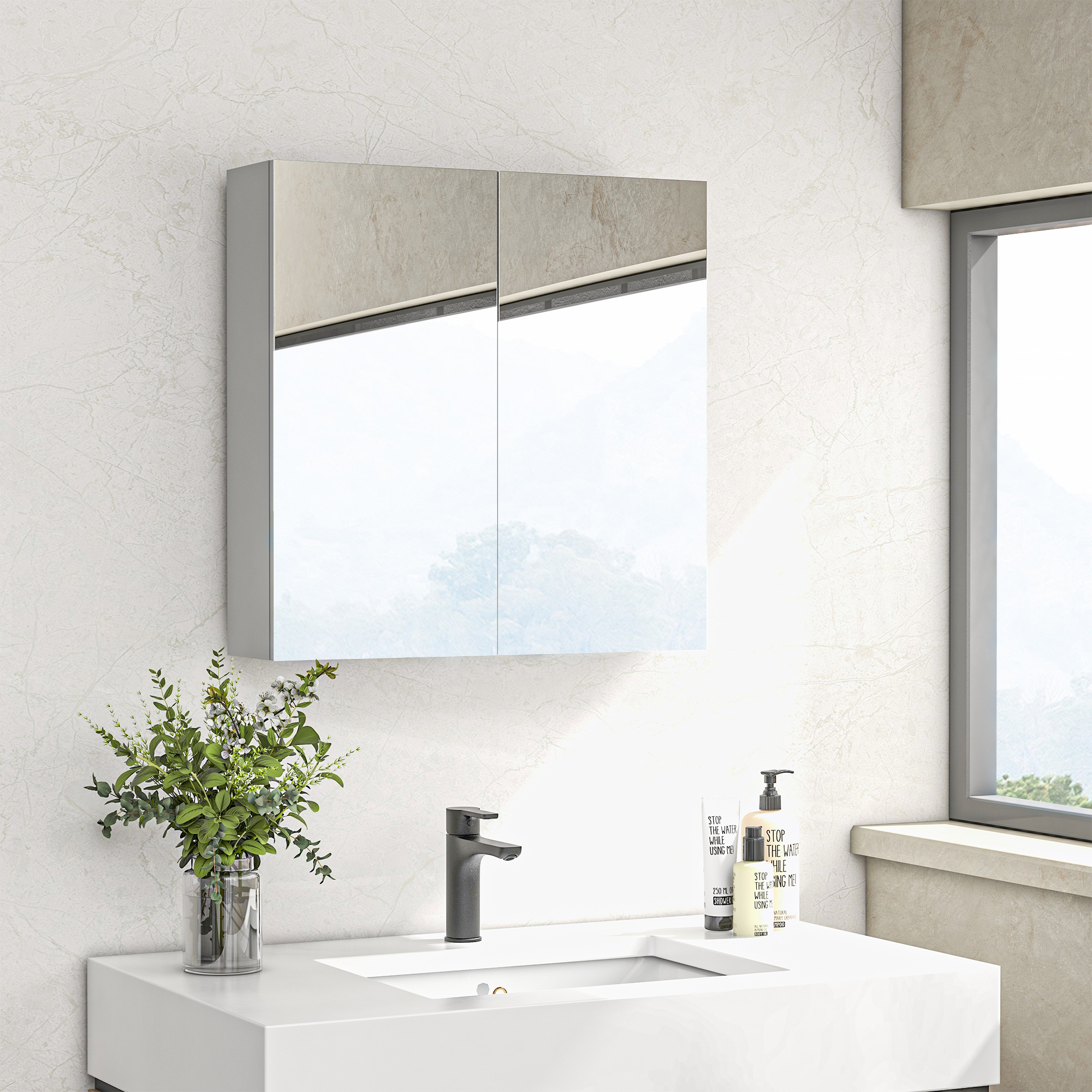 kleankin Medicine Cabinet, Wall Mounted Bathroom Mirror Cabinet with ...