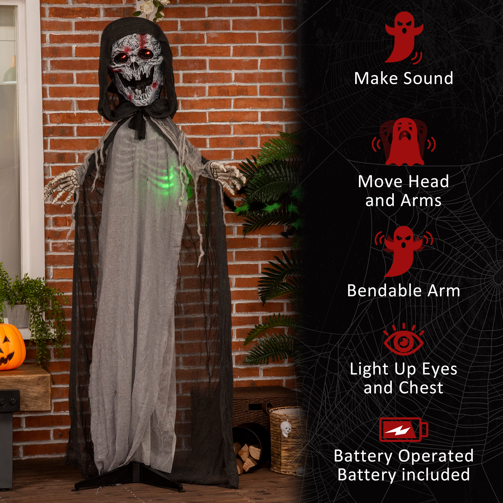 Outsunny 74" Life Size Outdoor Halloween Decorations Skeleton Witch