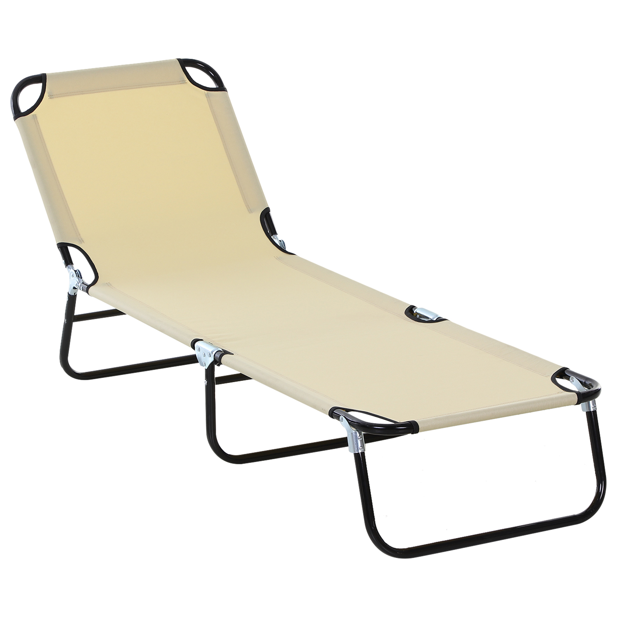 Outsunny Reclining Sun Lounger with Adjustable Footrest for Poolside Basking | Beige Hue