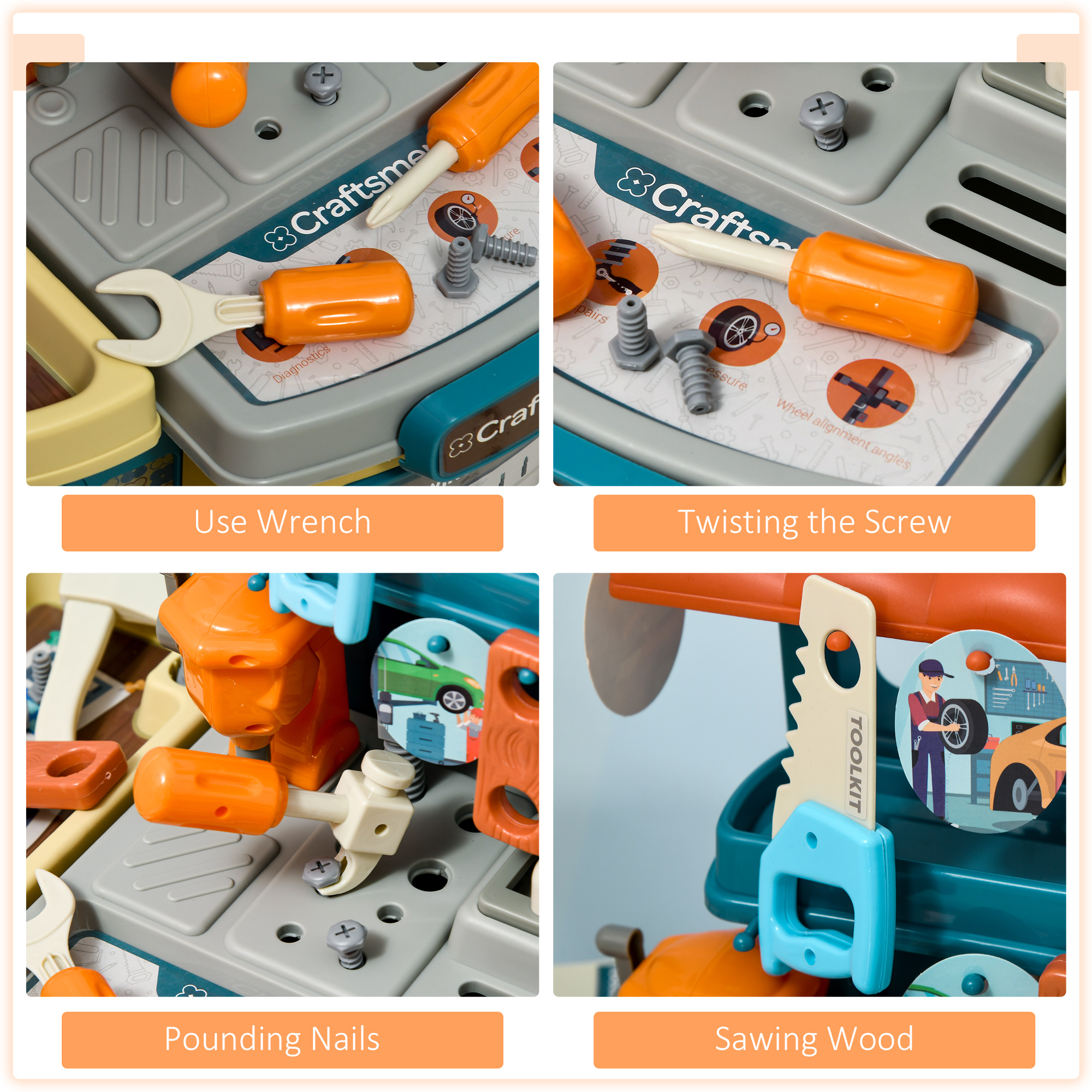 Components Kids Qaba 47 Pieces Kids Tool Set Children Trolley for 3-6 Years Old | Aosom.com