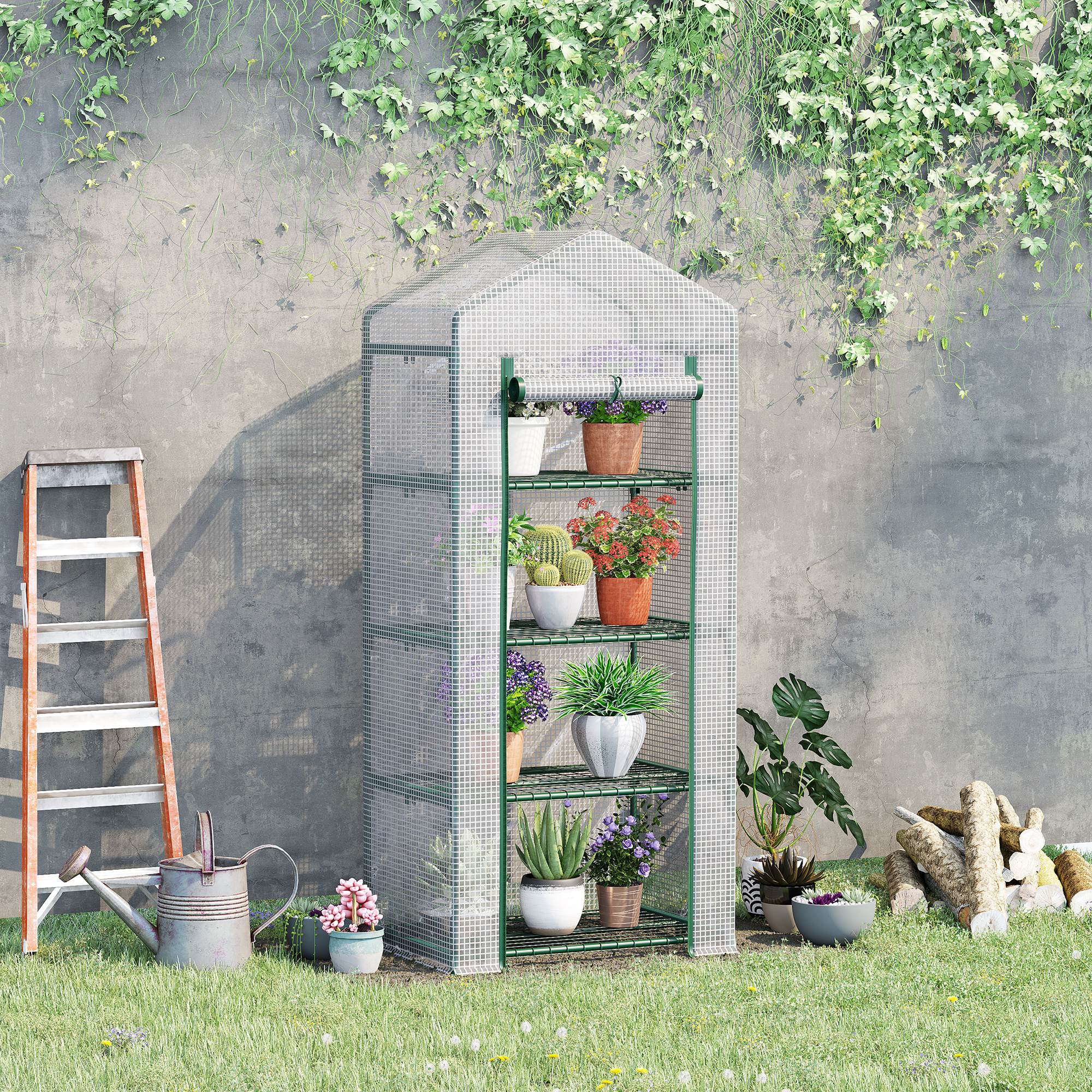 Outsunny 4 Tier Portable Grow Alcove: Steel Frame PE Cover Outdoor Garden Plant Flower House 28x20x63 Aosom Canada