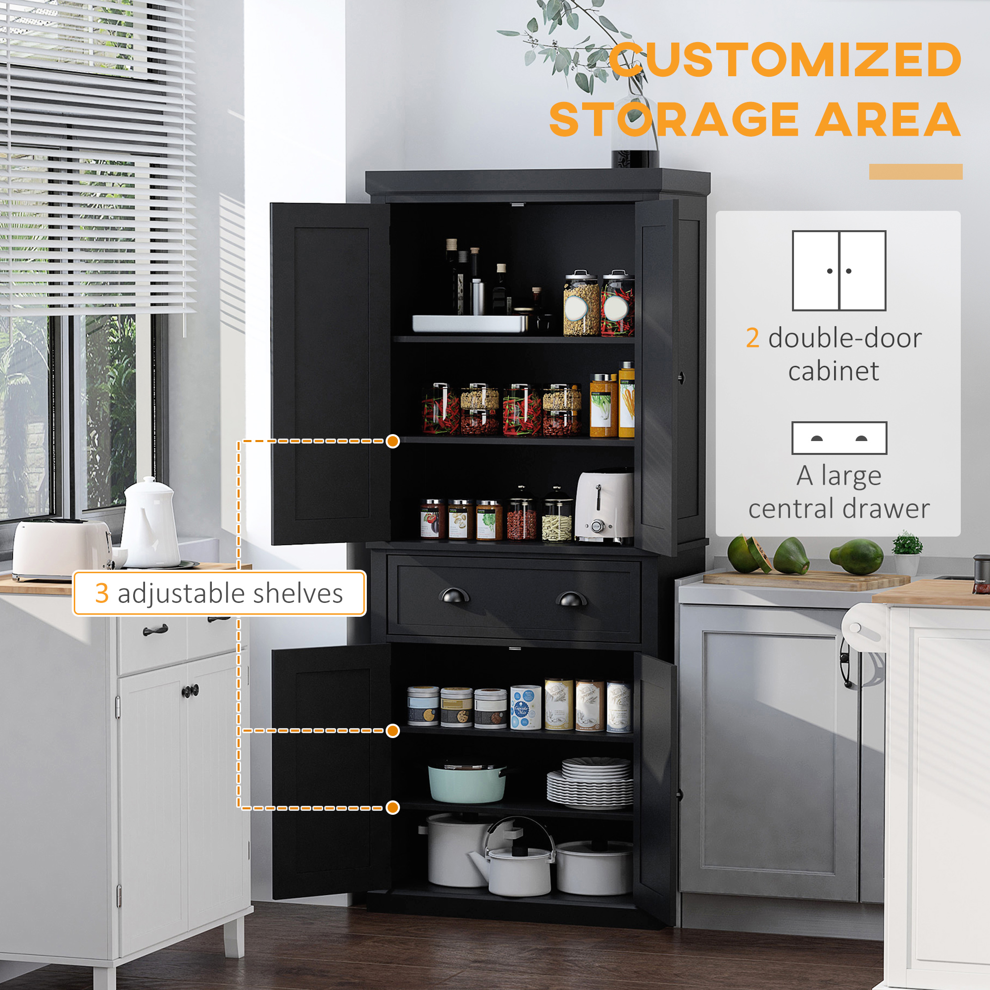 HOMCOM 72-Inch Tall Kitchen Pantry Cabinet With Barn Doors & Drawer – White Storage