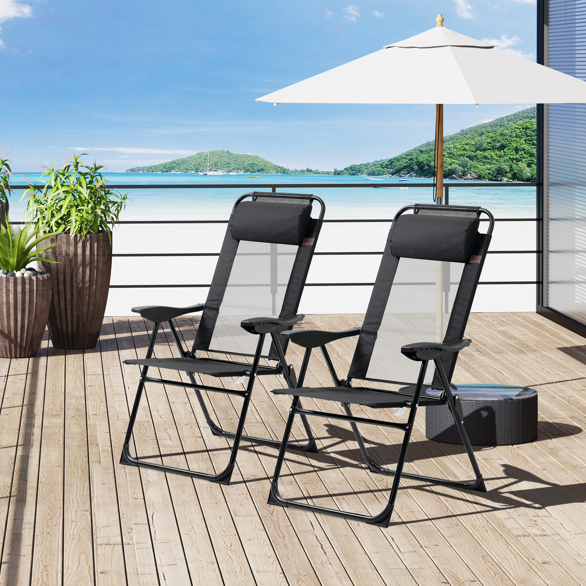Outsunny Set of 4 Portable Folding Recliner Outdoor Patio Chaise Lounge Chair with Adjustable Backrest, Black Aosom Canada