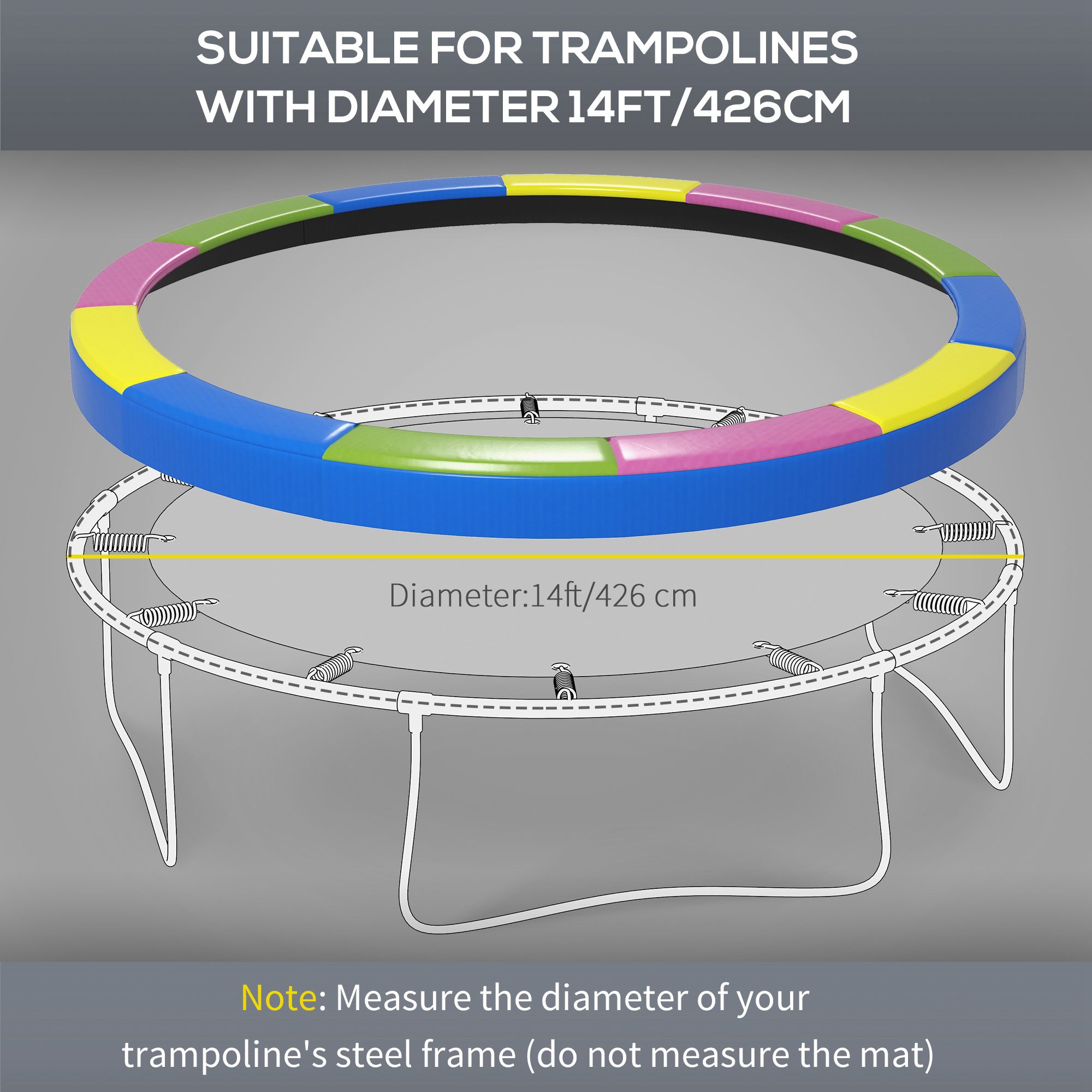 Soozier 14FT Trampoline Spring Cover, Safety Trampoline Pad Replacement, Waterproof & Tear-Resistant, Trampoline Accessories, Multi-Color