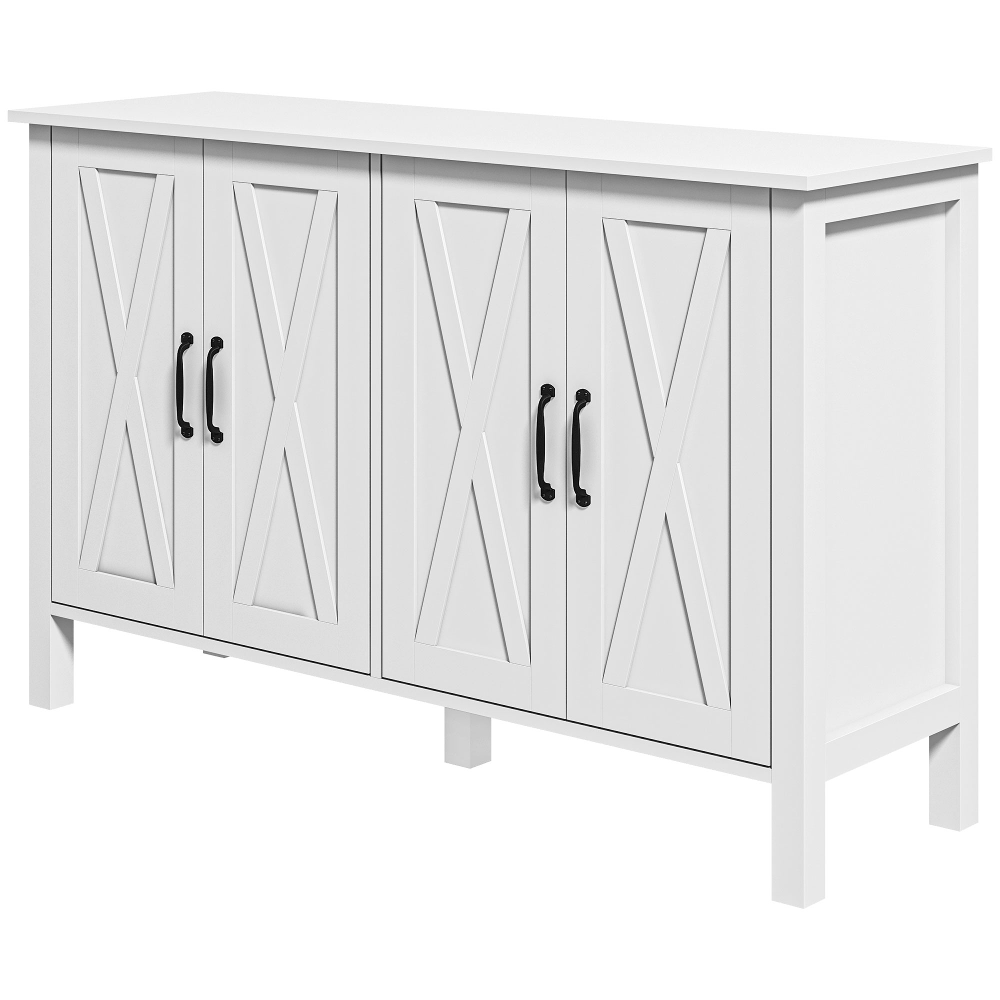 HOMCOM Sideboard Buffet Cabinet with 4 Barn Doors and 2 Adjustable Shelves, Kitchen Buffet Cabinet for Living Room, Hallway, White