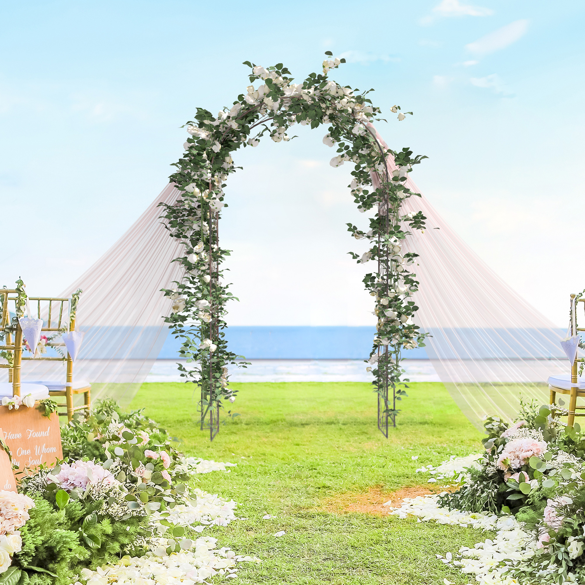 Outsunny 7.5ft Garden Metal Arch Outdoor Walkway Arbor for Decorative Climbing Vine Plants Patio Lawn, Black Aosom Canada