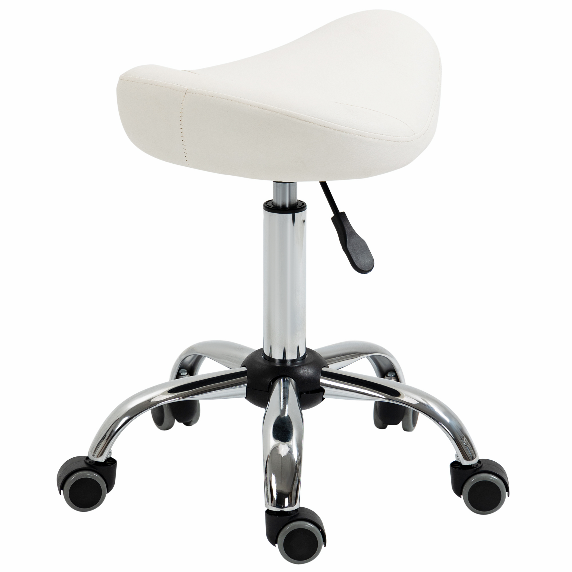 HOMCOM Saddle Stool, Height Adjustable Rolling Salon Chair With PU Leather For Massage, Spa, Clinic, Beauty And Tattoo, White , Aosom Canada