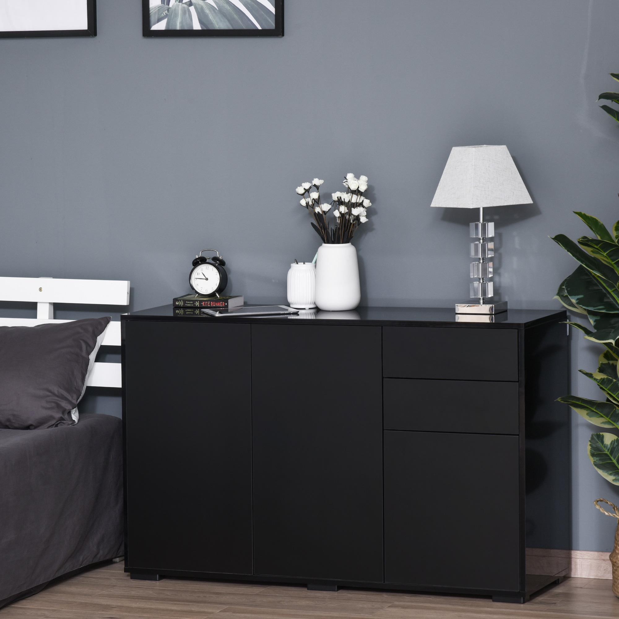 HOMCOM Modern Black Coffee Bar Cabinet: Bedroom & Living Room Sideboard with Push-Open Drawers for Streamlined Design Aosom Canada