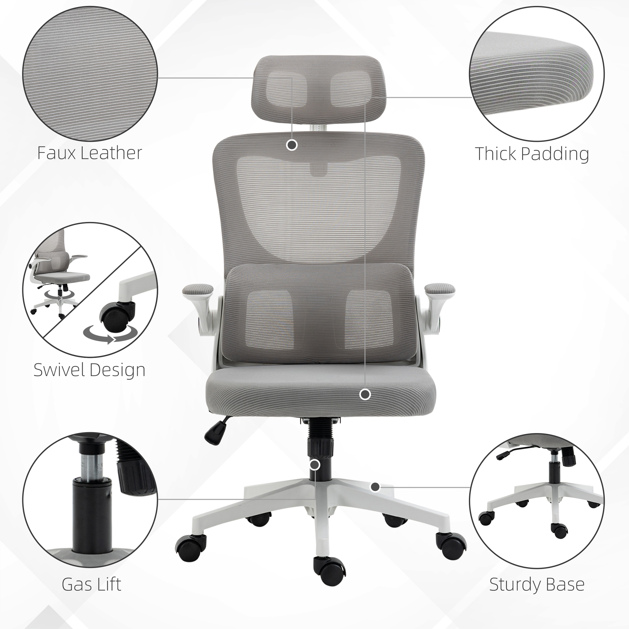 Vinsetto High Back Desk Chair with Lumbar Support, Grey