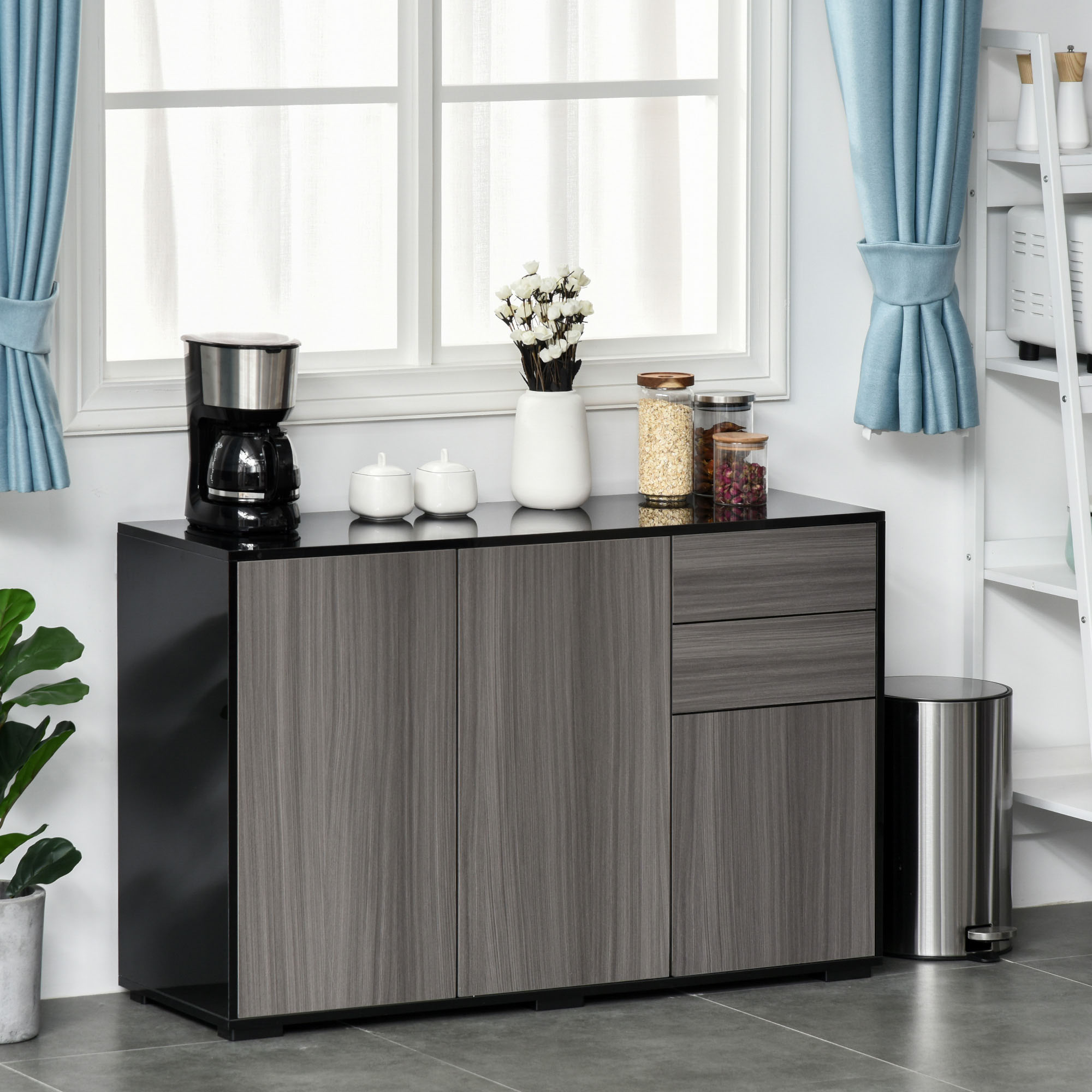 HOMCOM Coffee Companion: Kitchen Sideboard Storage Cabinet with Push-Open Drawers, Modern Design for Living Room, Black Hue Aosom Canada