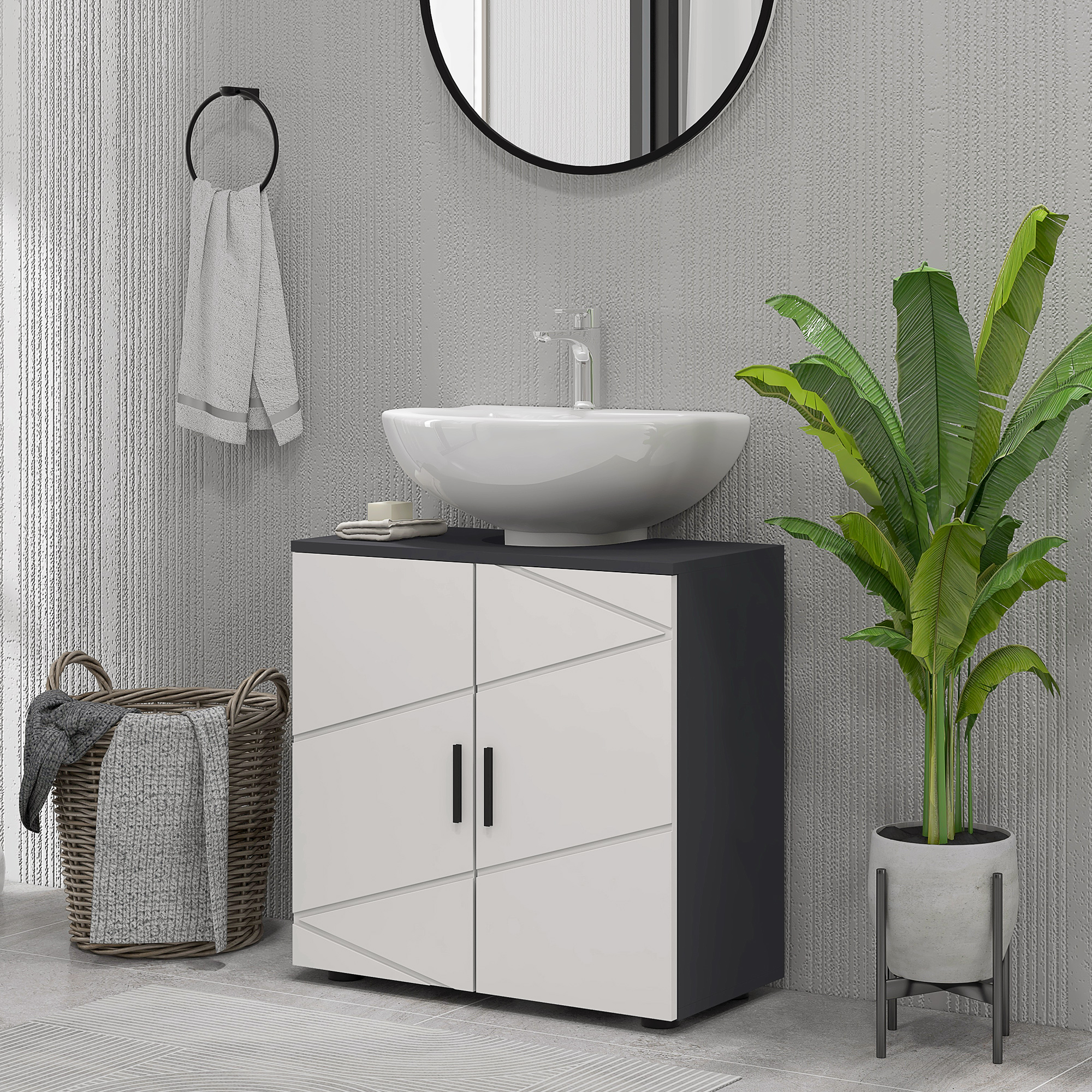 kleankin Pedestal Sink Bathroom Vanity Storage with